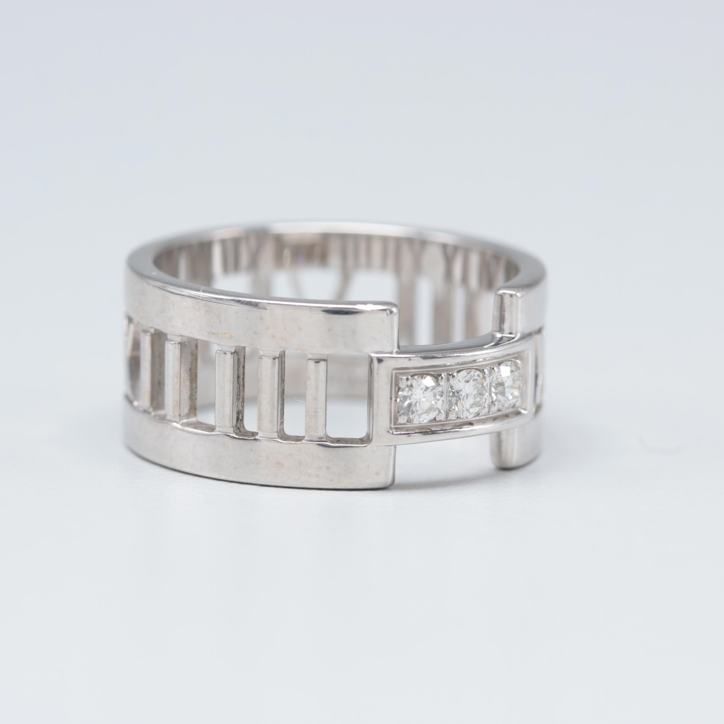 Tiffany & Co. "Atlas" Collection 18K White Gold Diamond Ring
