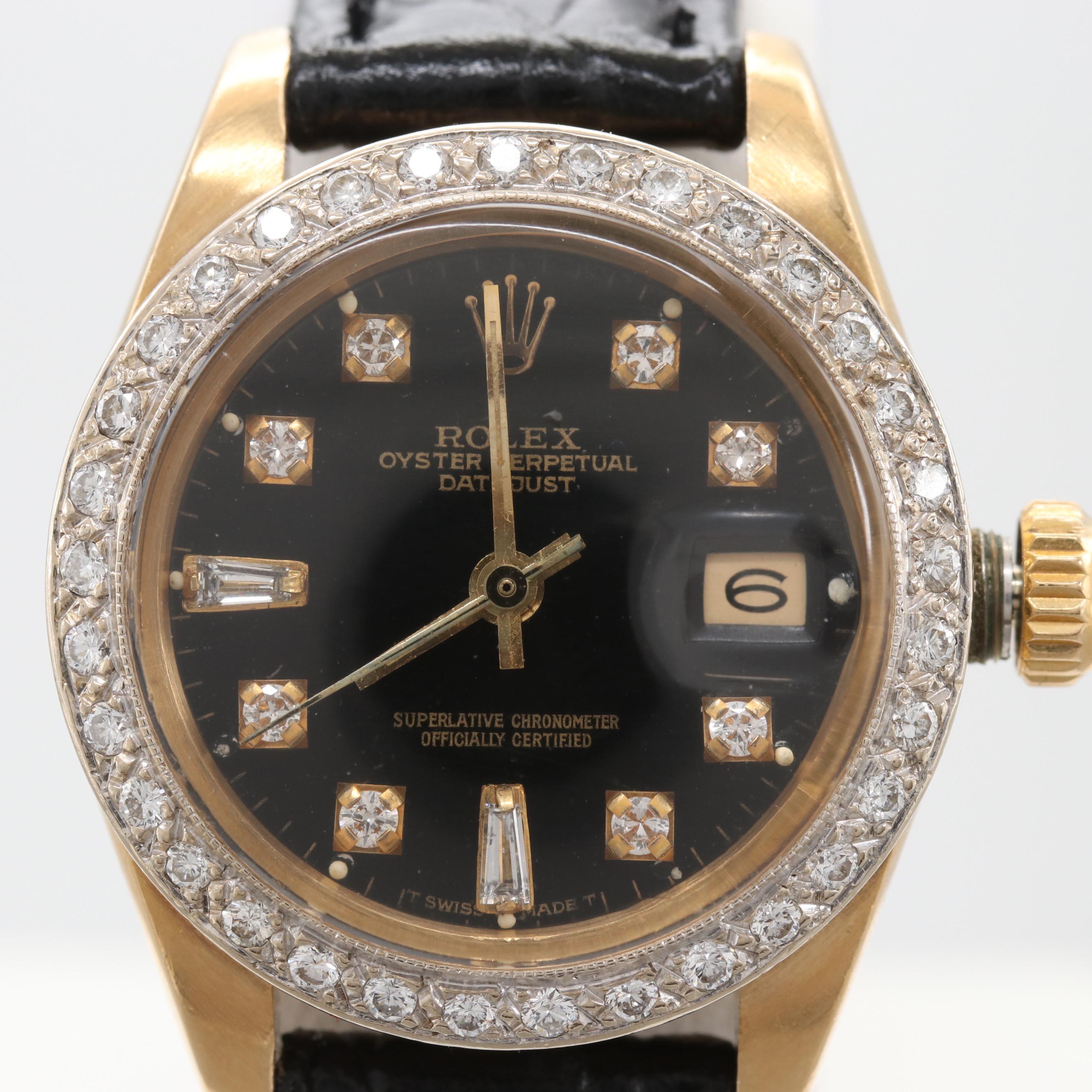 Vintage Rolex Datejust 18K Yellow Gold Diamond Watch, 1983