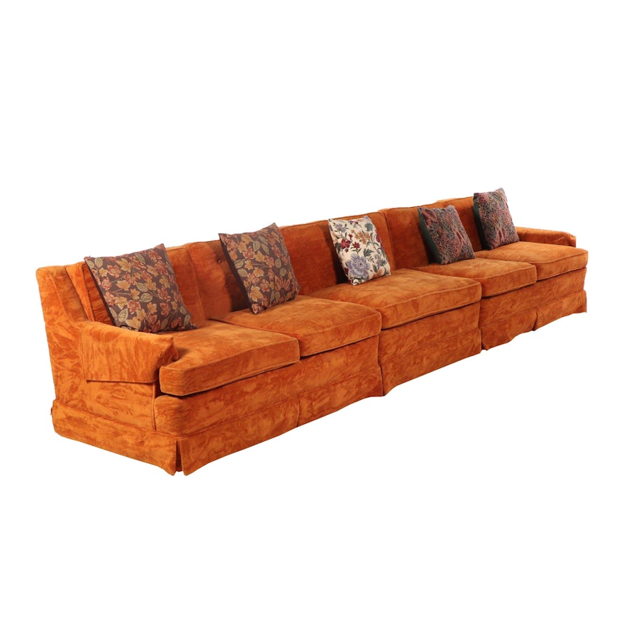 Mid Century Modern Velvet Upholstered Three Piece Sectional, Mid-20th Century