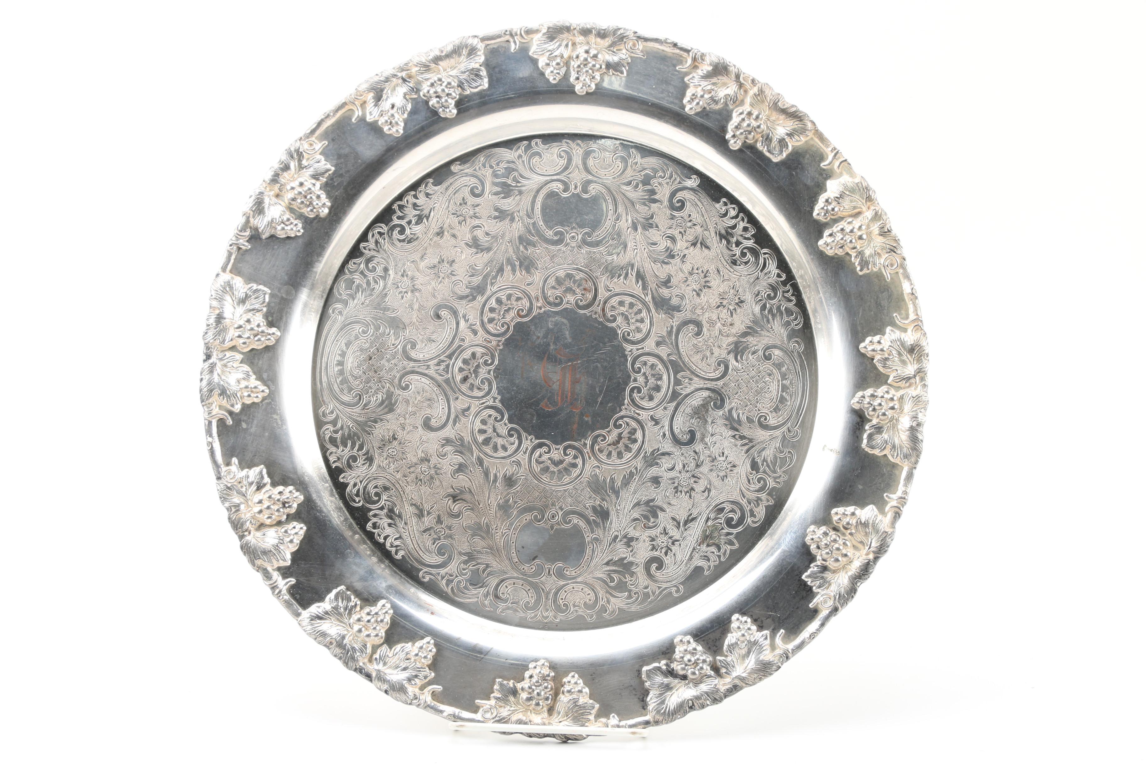 Sweetser Co. Sterling Reticulated Dish with Crescent Silver Plate Tray