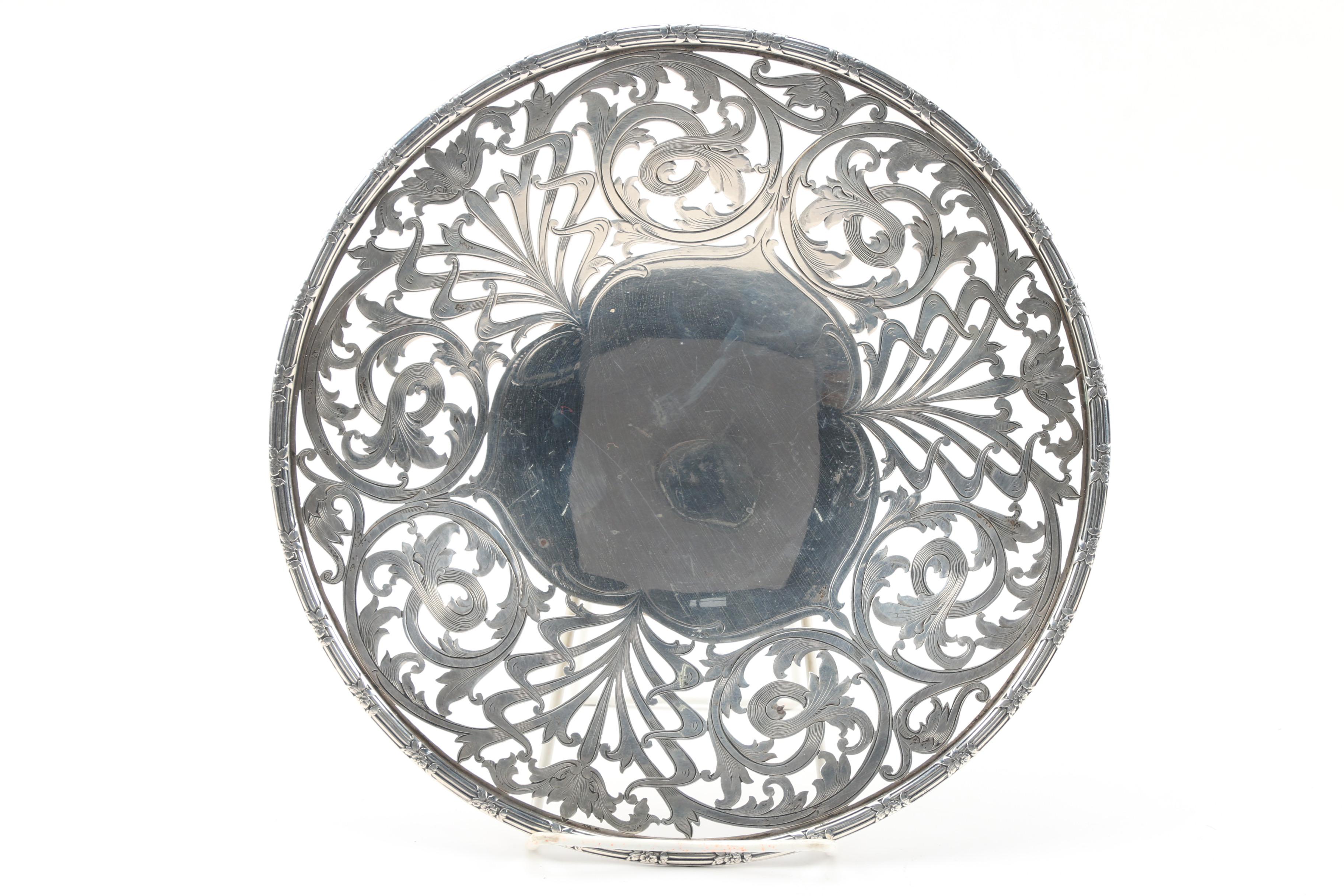 Sweetser Co. Sterling Reticulated Dish with Crescent Silver Plate Tray