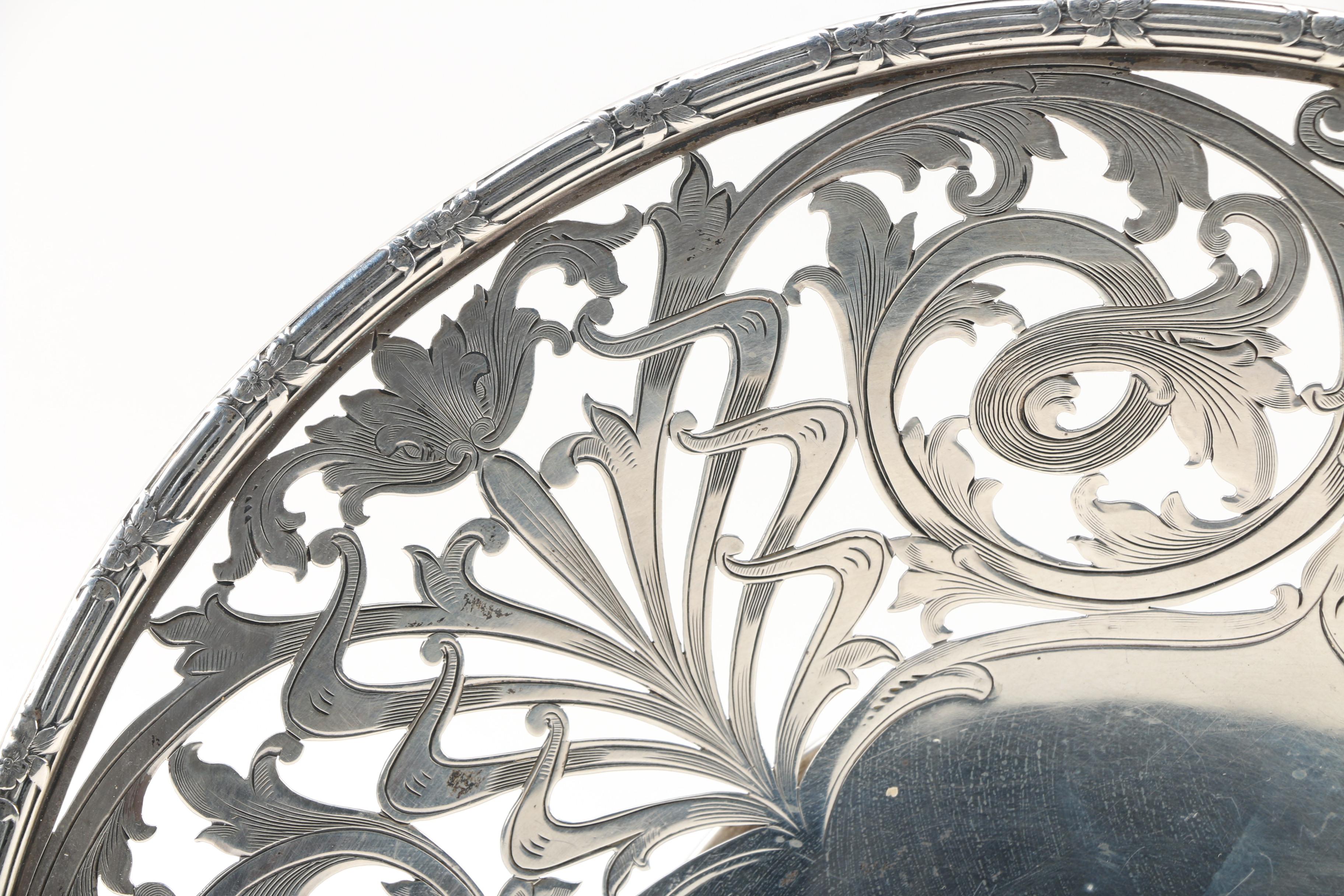 Sweetser Co. Sterling Reticulated Dish with Crescent Silver Plate Tray