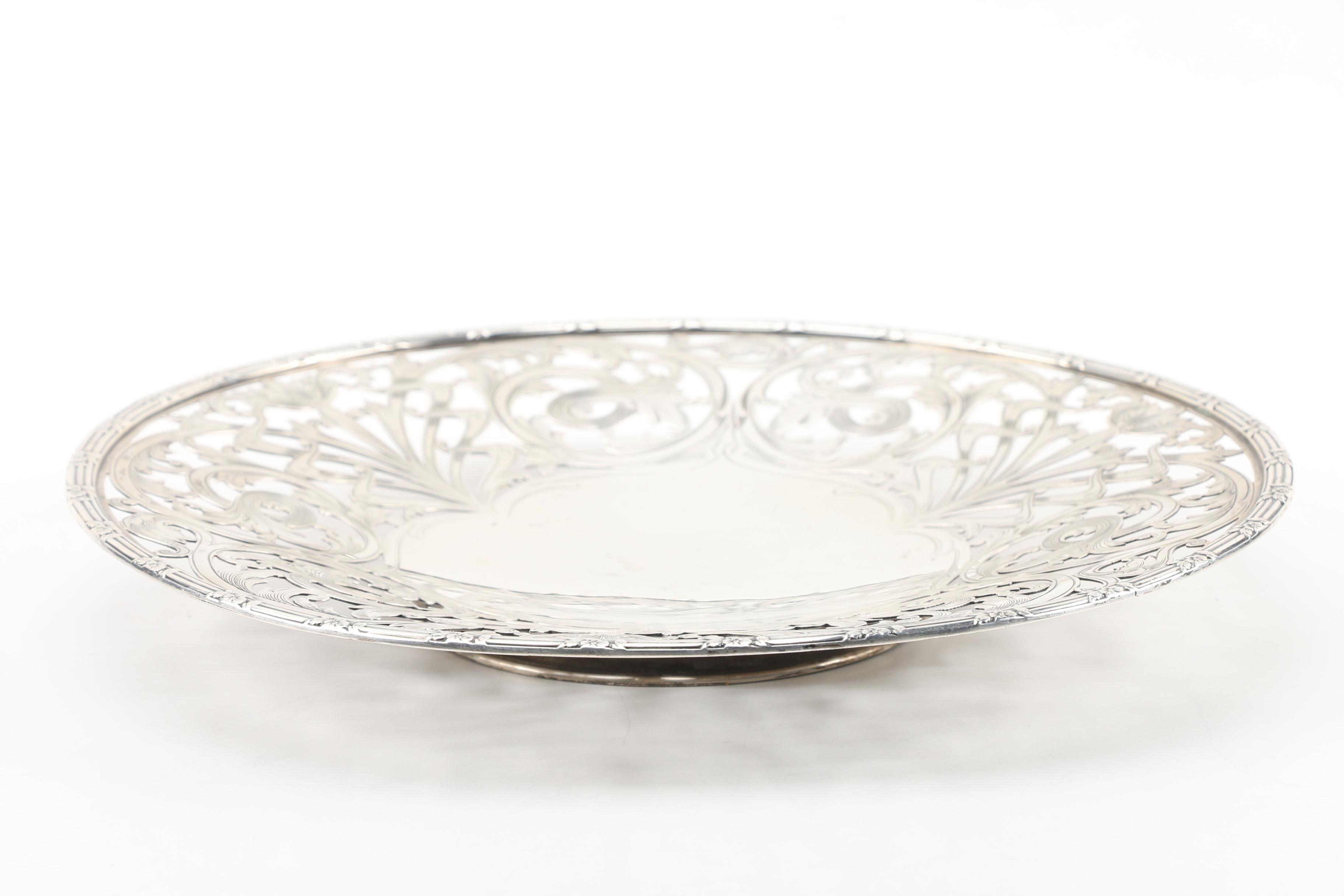 Sweetser Co. Sterling Reticulated Dish with Crescent Silver Plate Tray