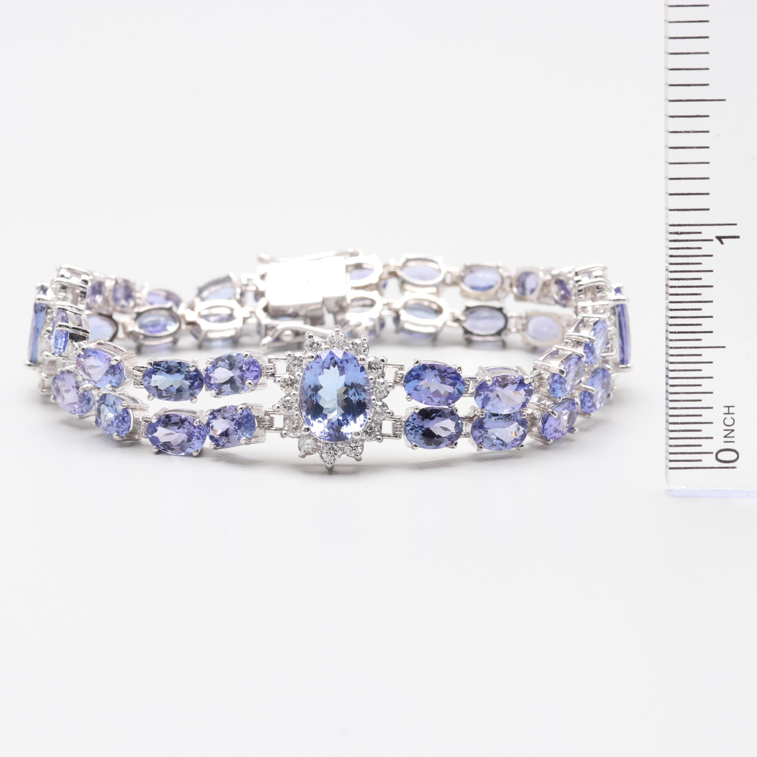 14K White Gold Tanzanite and 1.47 CTW Diamond Bracelet