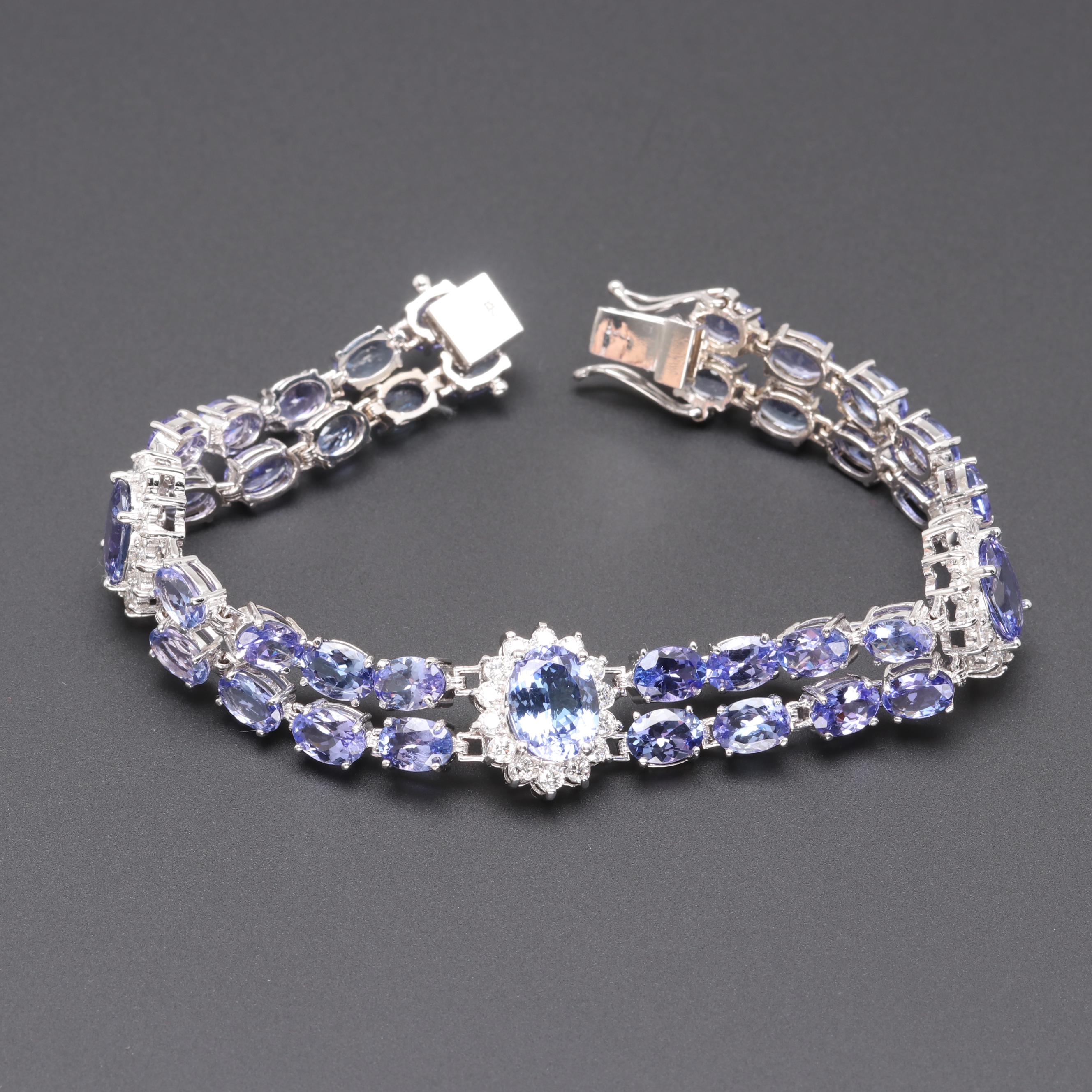 14K White Gold Tanzanite and 1.47 CTW Diamond Bracelet