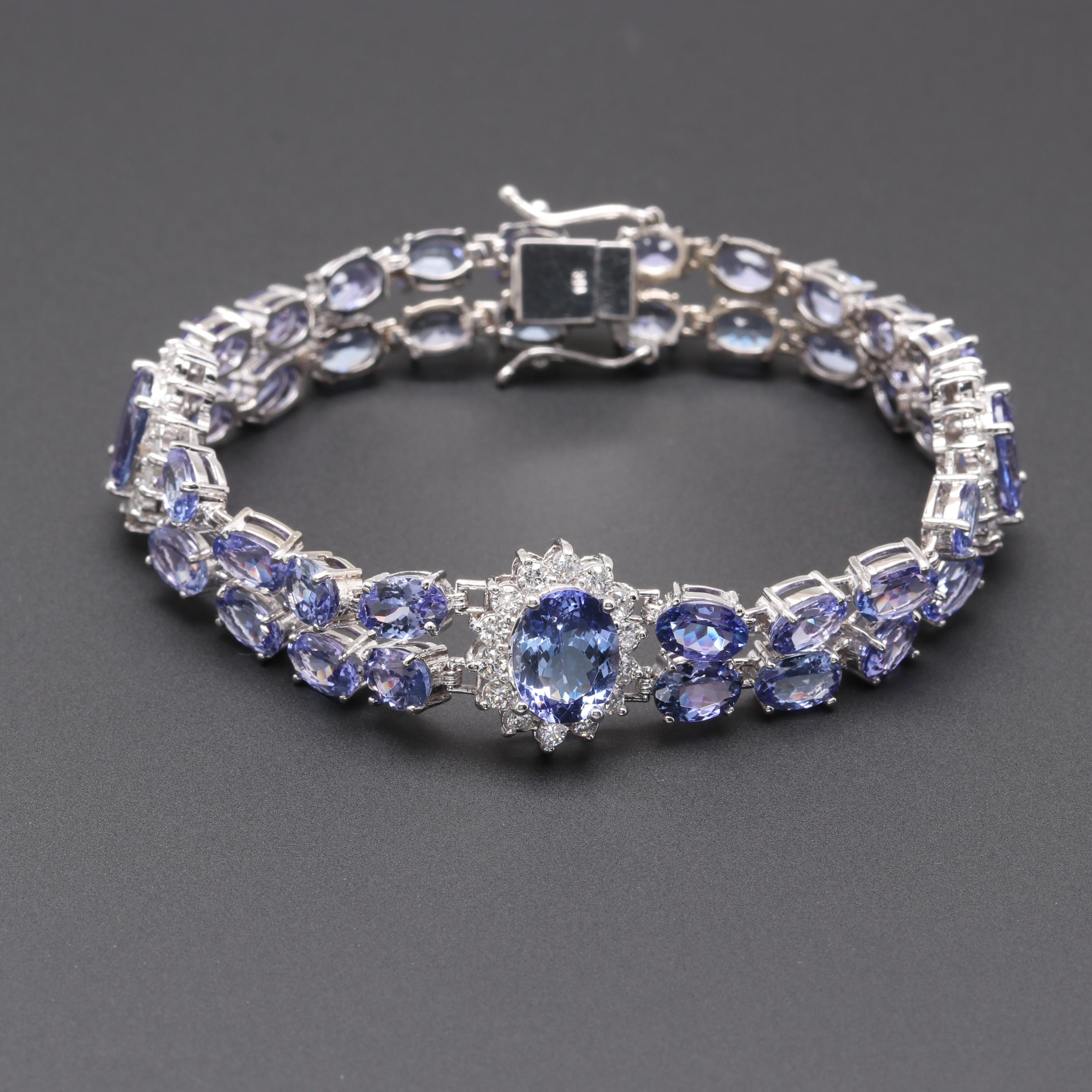 14K White Gold Tanzanite and 1.47 CTW Diamond Bracelet