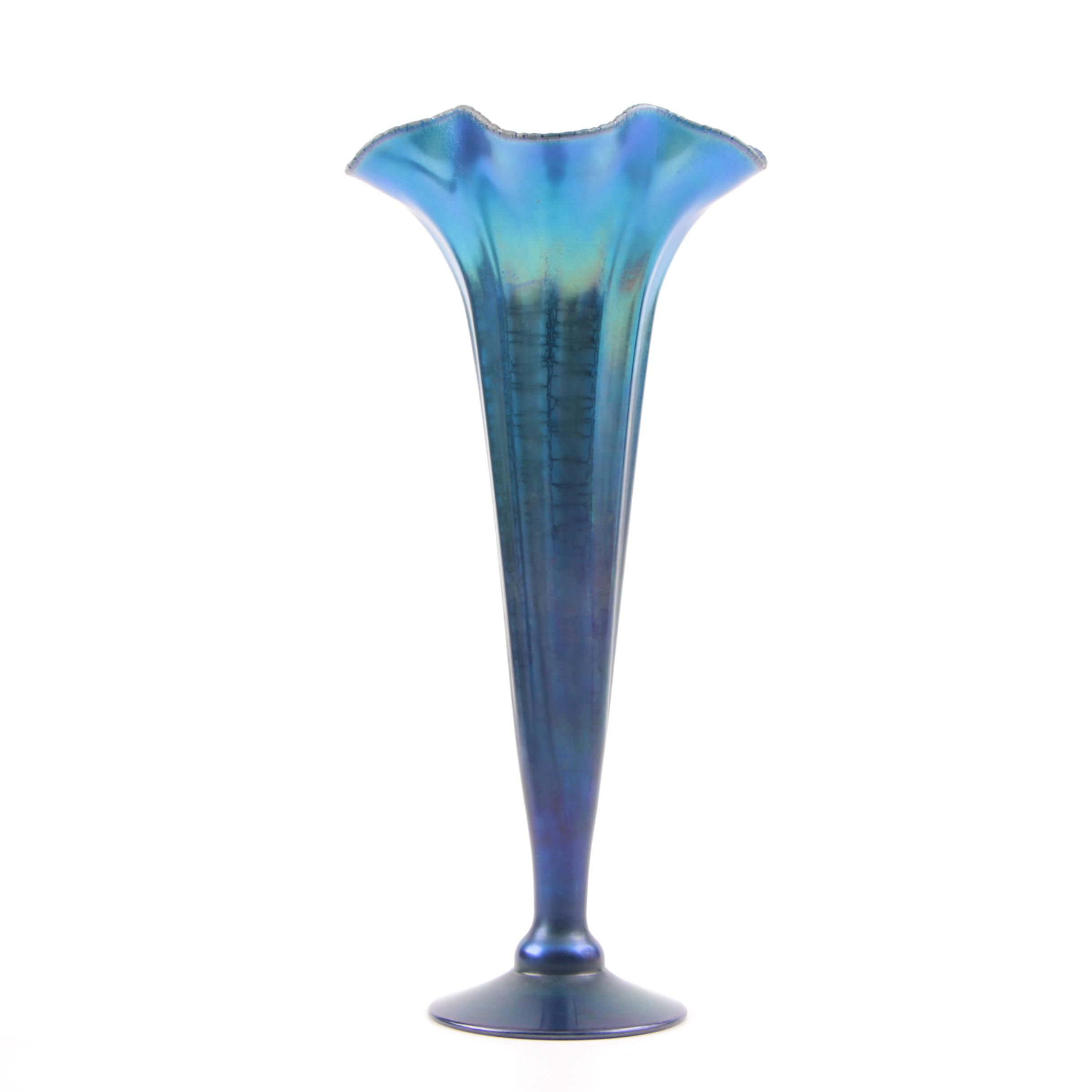 Tiffany Studios Peacock Blue Favrile Trumpet Vase