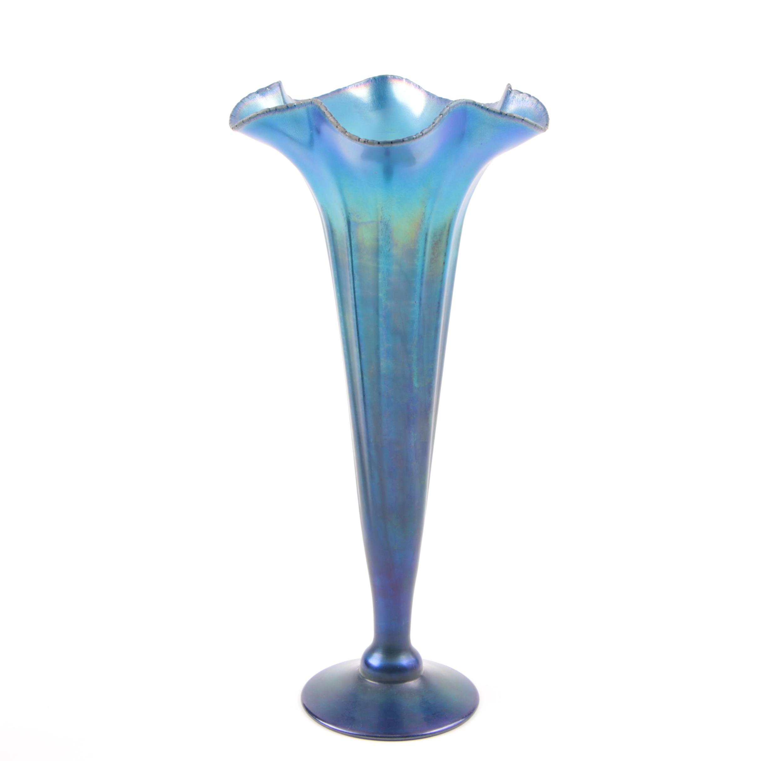 Tiffany Studios Peacock Blue Favrile Trumpet Vase