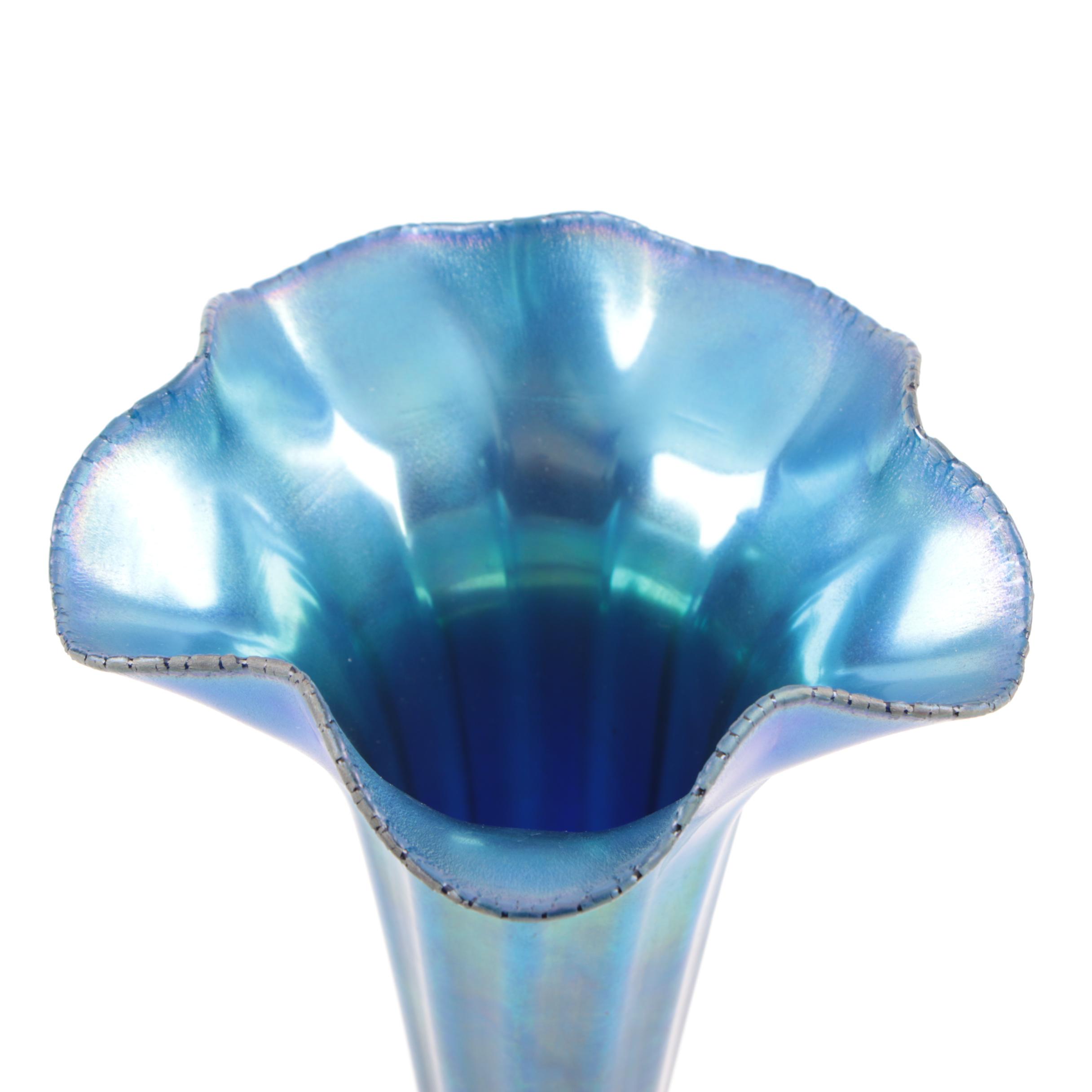 Tiffany Studios Peacock Blue Favrile Trumpet Vase