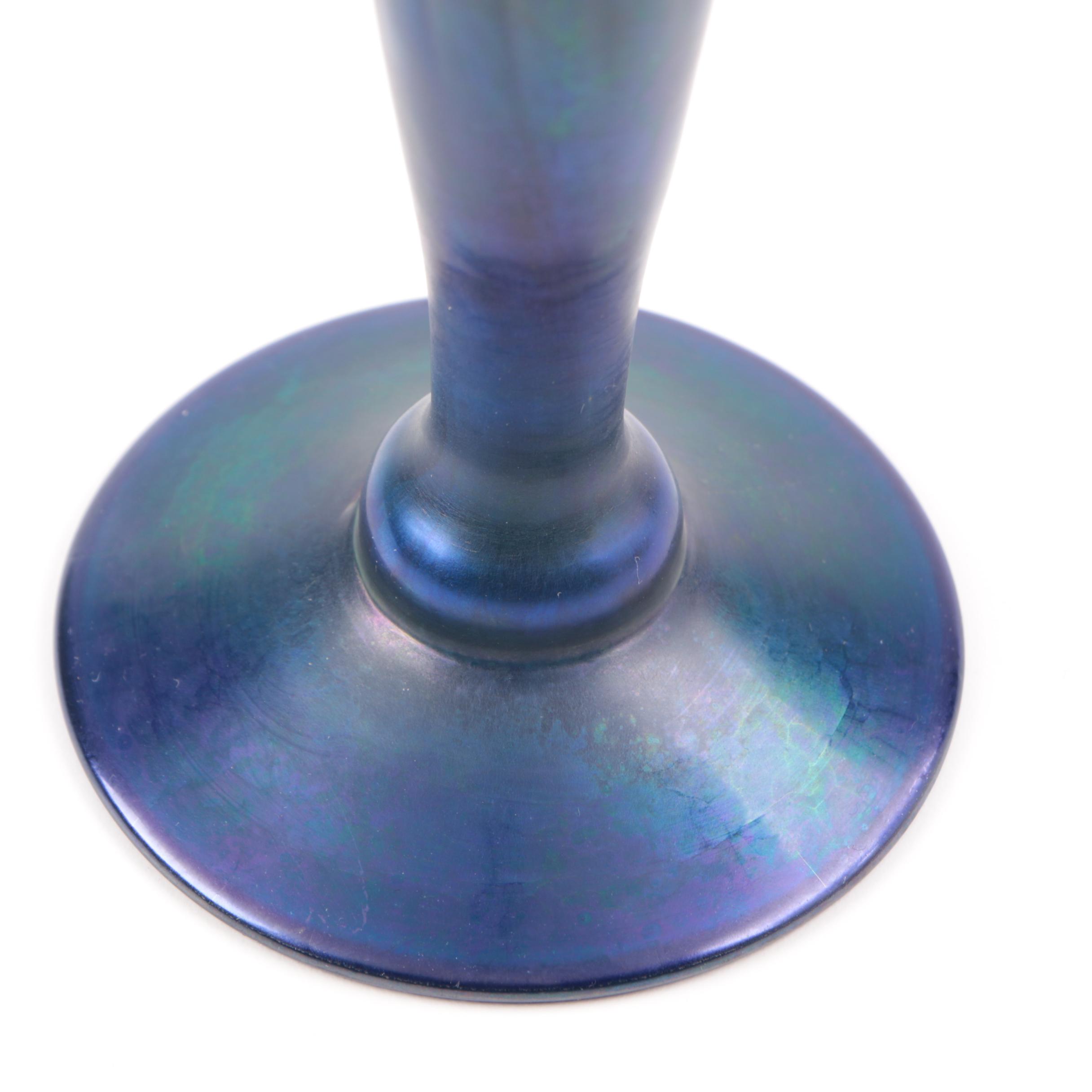Tiffany Studios Peacock Blue Favrile Trumpet Vase