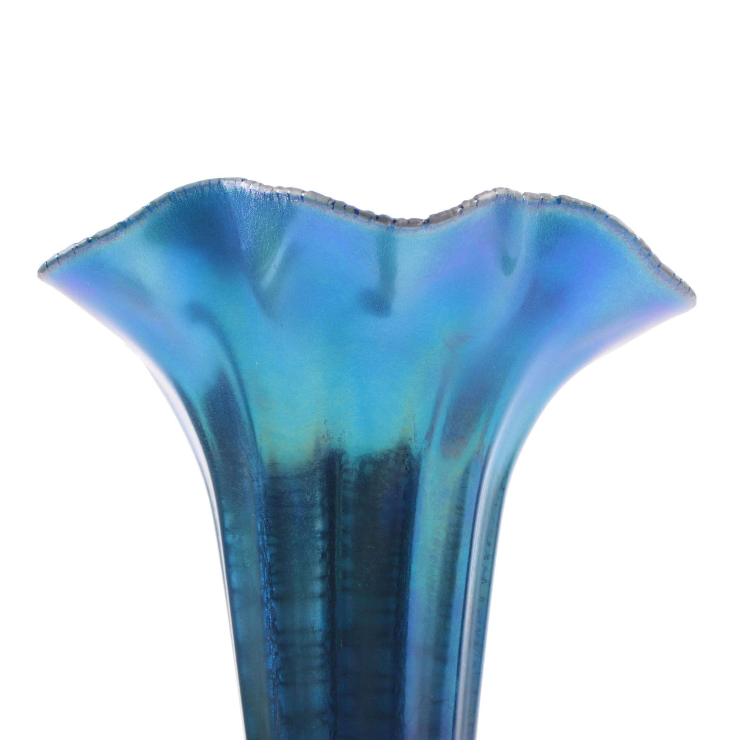 Tiffany Studios Peacock Blue Favrile Trumpet Vase