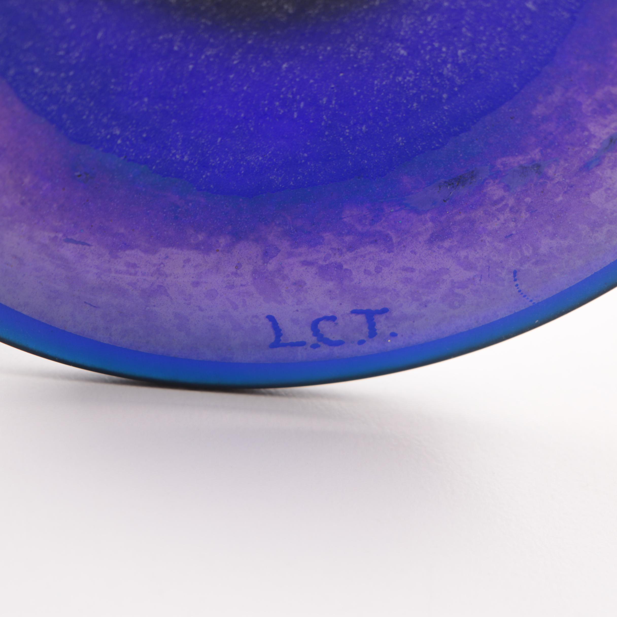 Tiffany Studios Peacock Blue Favrile Trumpet Vase