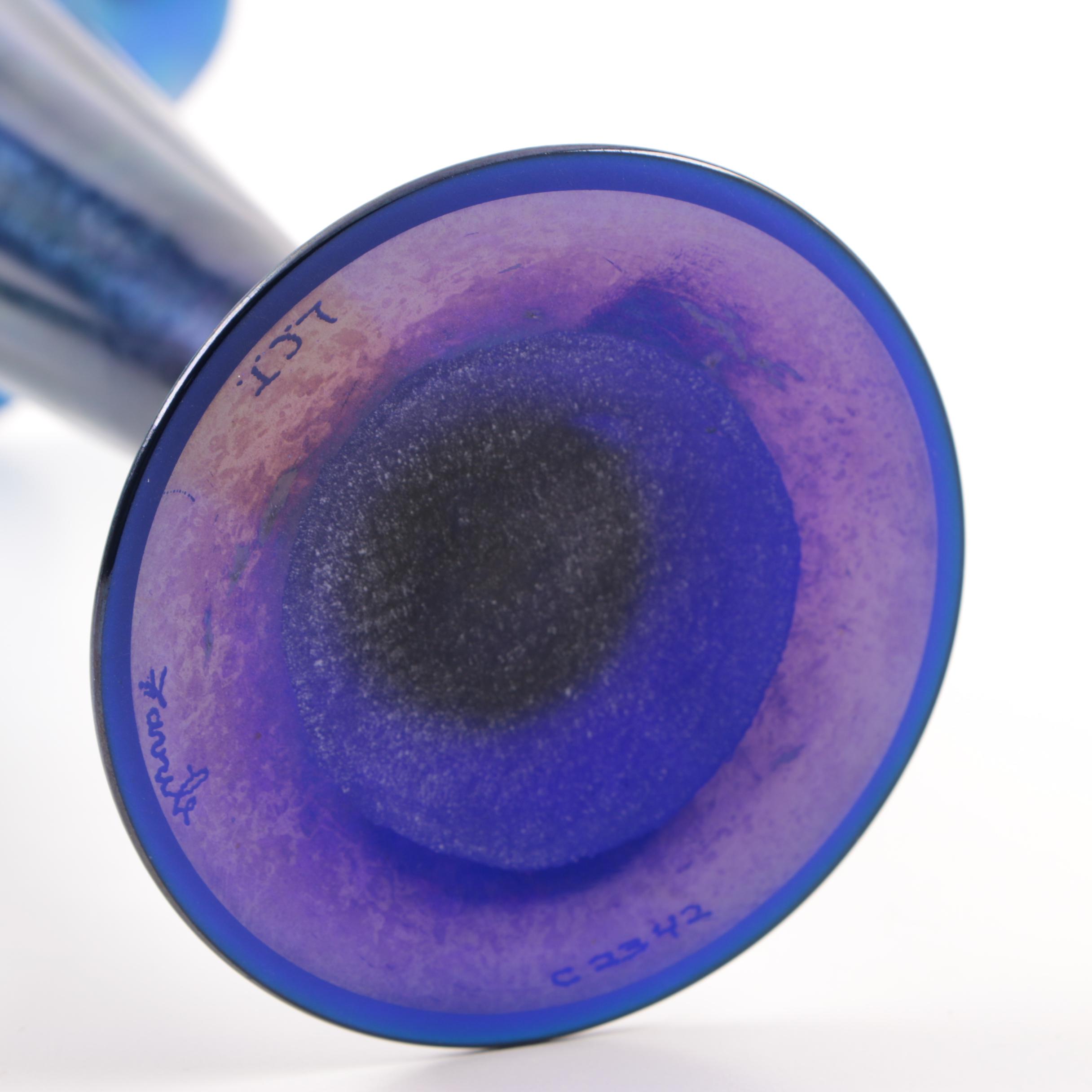 Tiffany Studios Peacock Blue Favrile Trumpet Vase