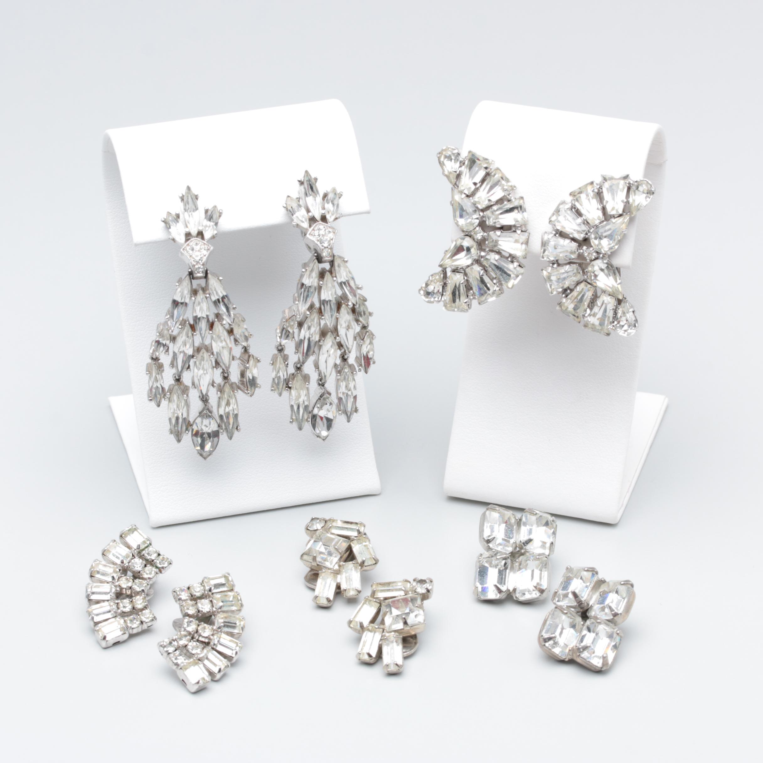 Large Collection of Trifari and Weiss Clear Rhinestone Jewelry