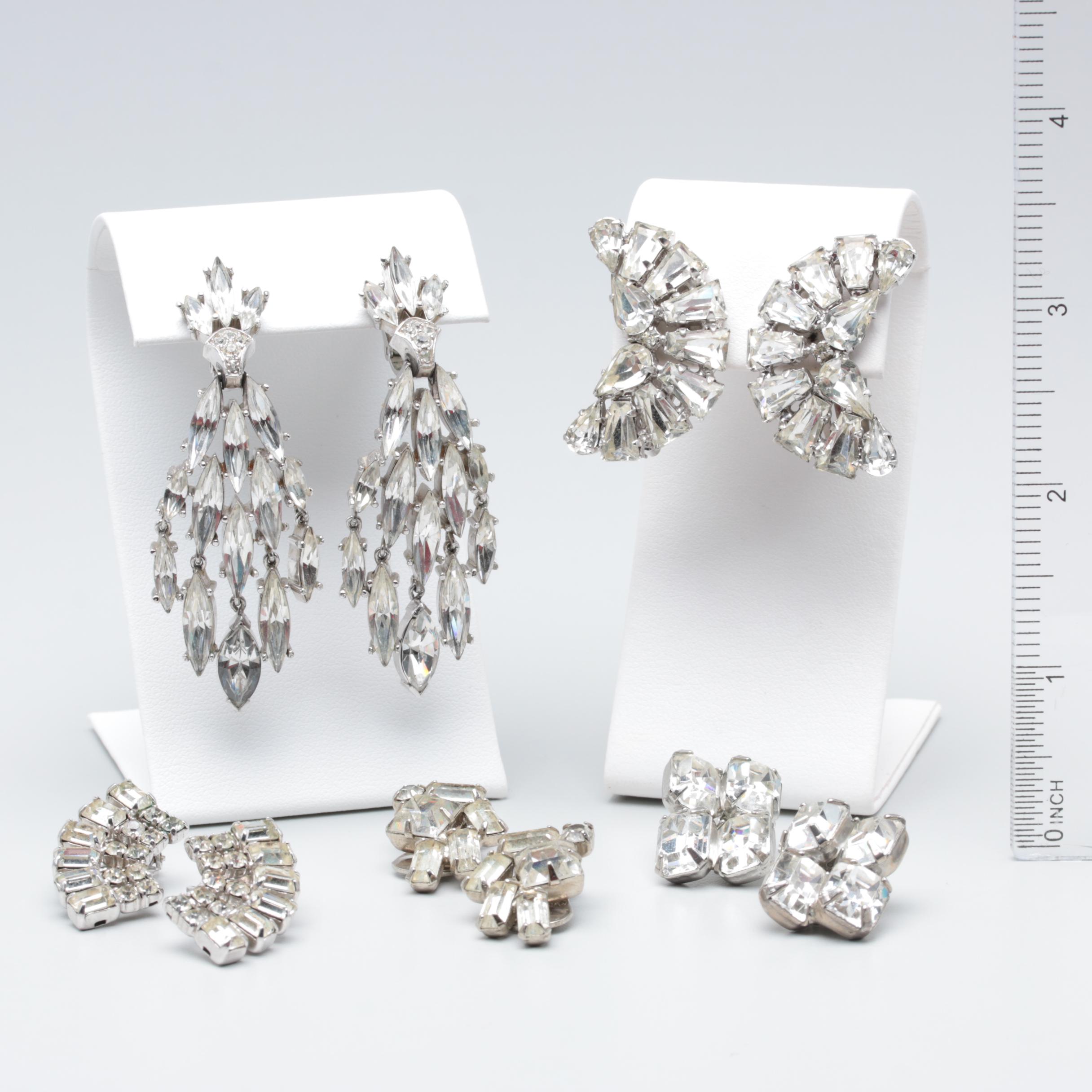 Large Collection of Trifari and Weiss Clear Rhinestone Jewelry