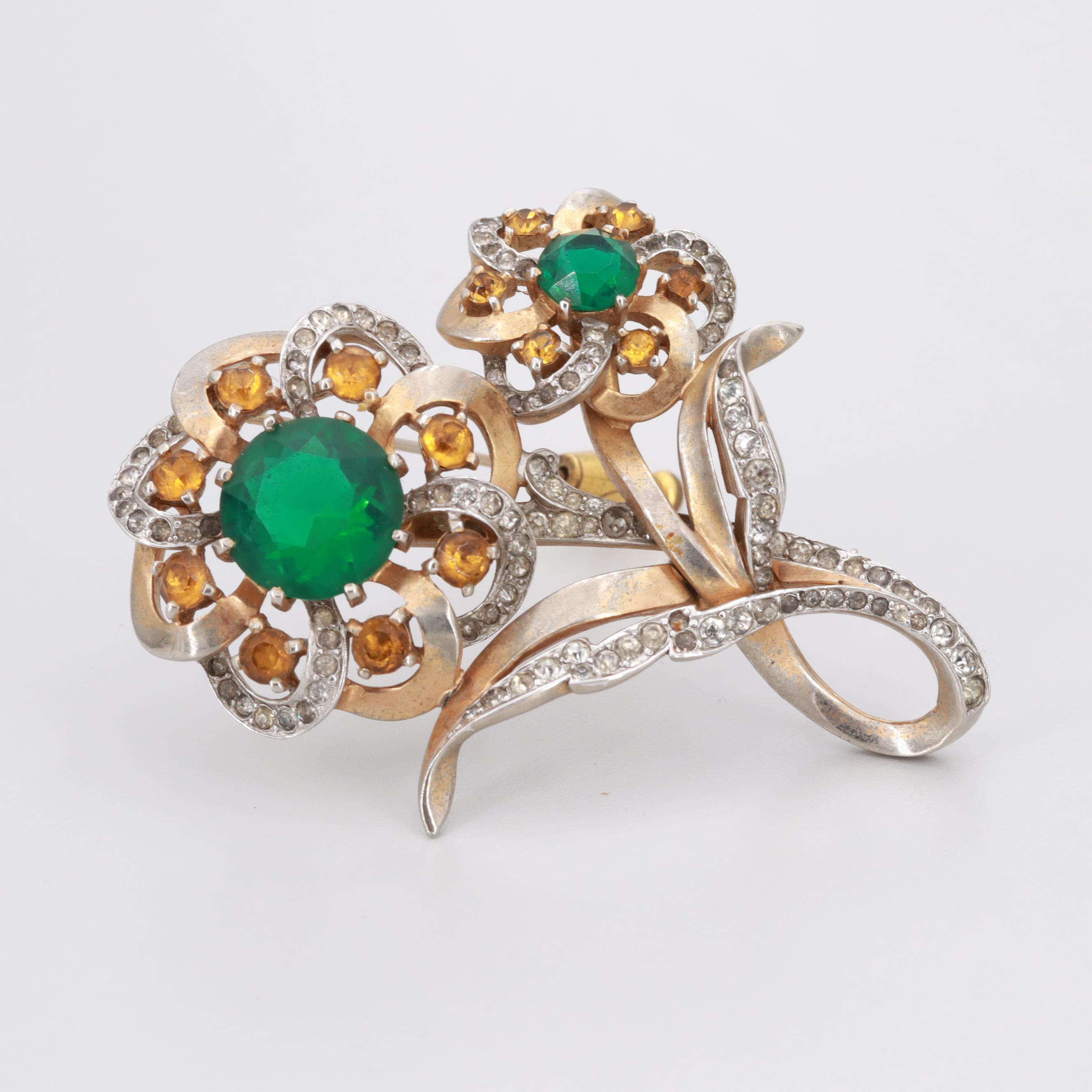 1940s Mazer Oversized Rhinestone Convertible Stick Pin and Brooch