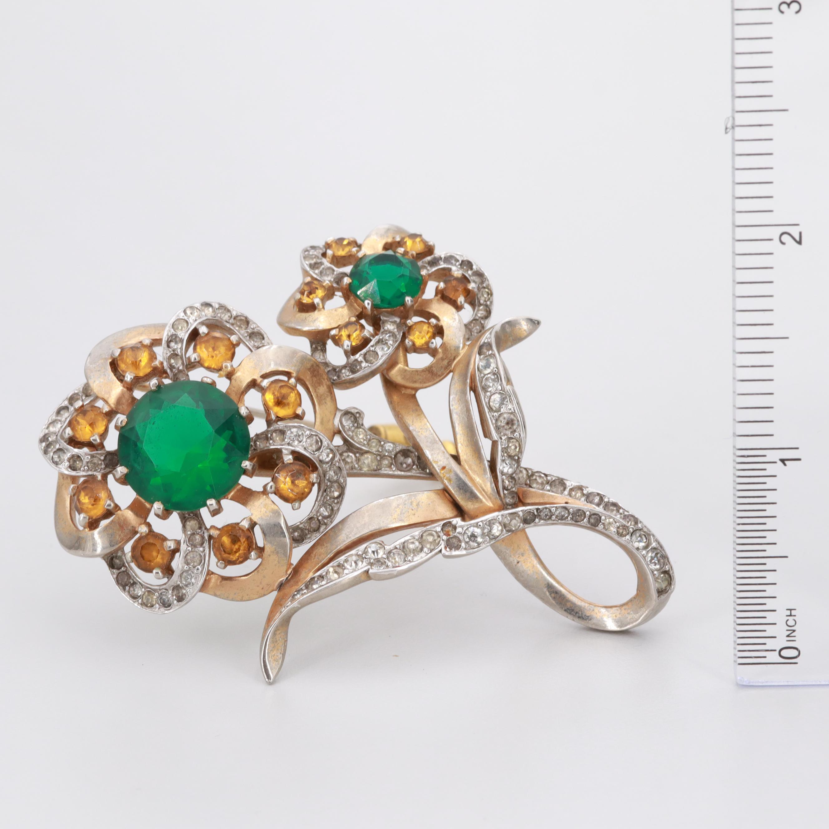 1940s Mazer Oversized Rhinestone Convertible Stick Pin and Brooch