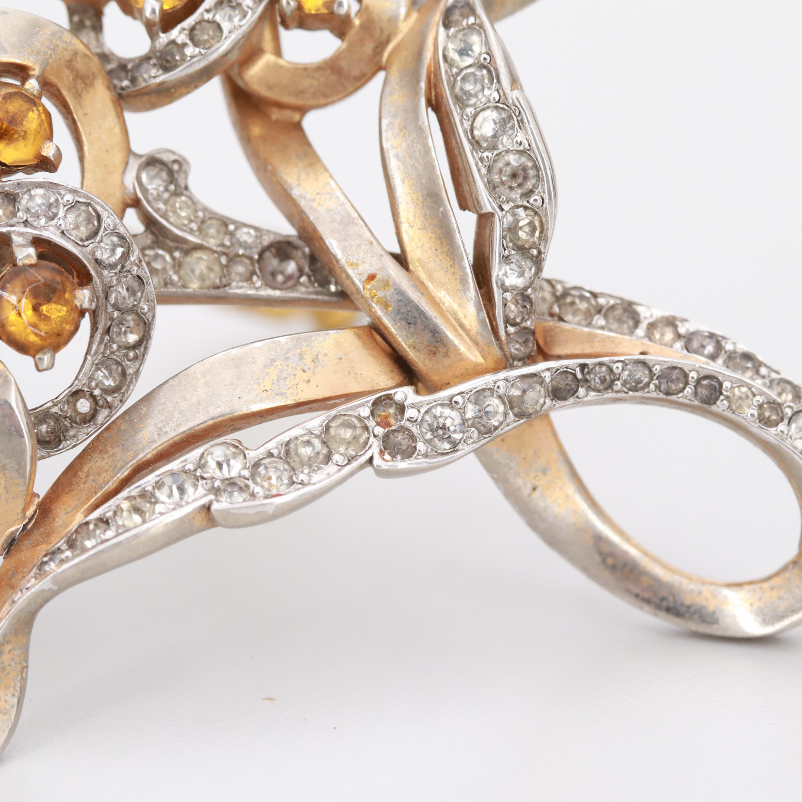 1940s Mazer Oversized Rhinestone Convertible Stick Pin and Brooch