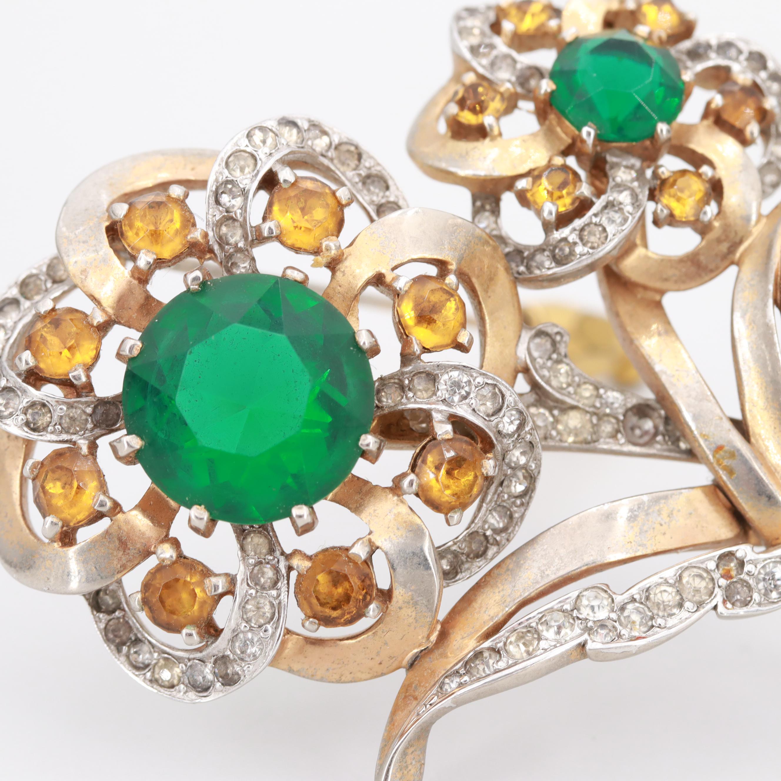 1940s Mazer Oversized Rhinestone Convertible Stick Pin and Brooch