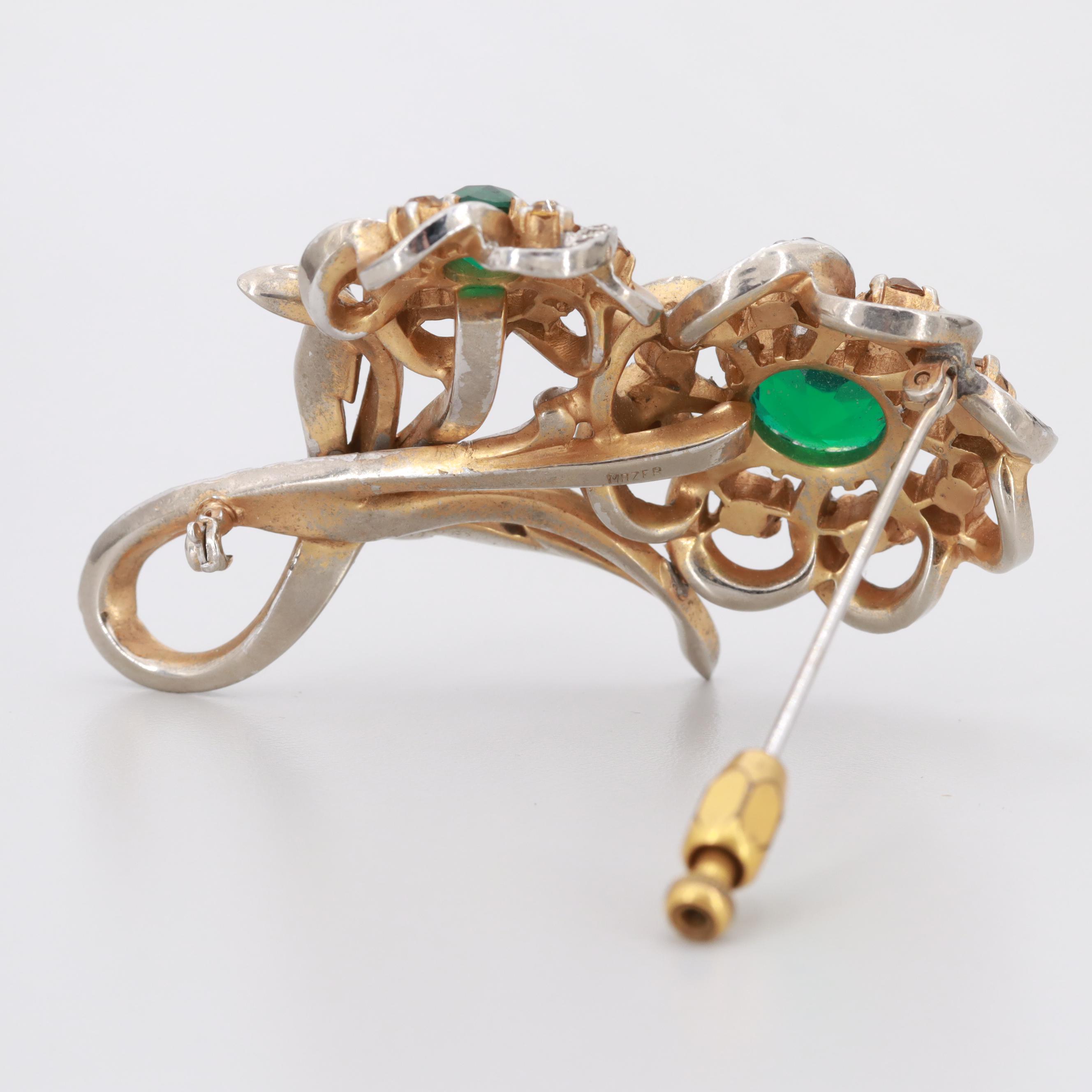 1940s Mazer Oversized Rhinestone Convertible Stick Pin and Brooch
