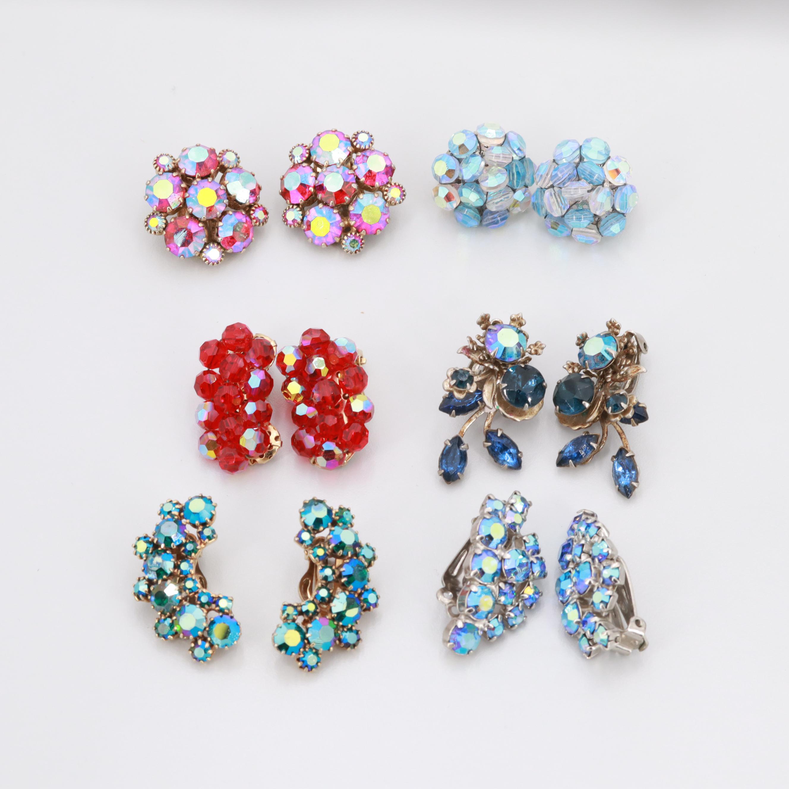 1960s Weiss and Vogue Iridescent Rhinestone Earrings