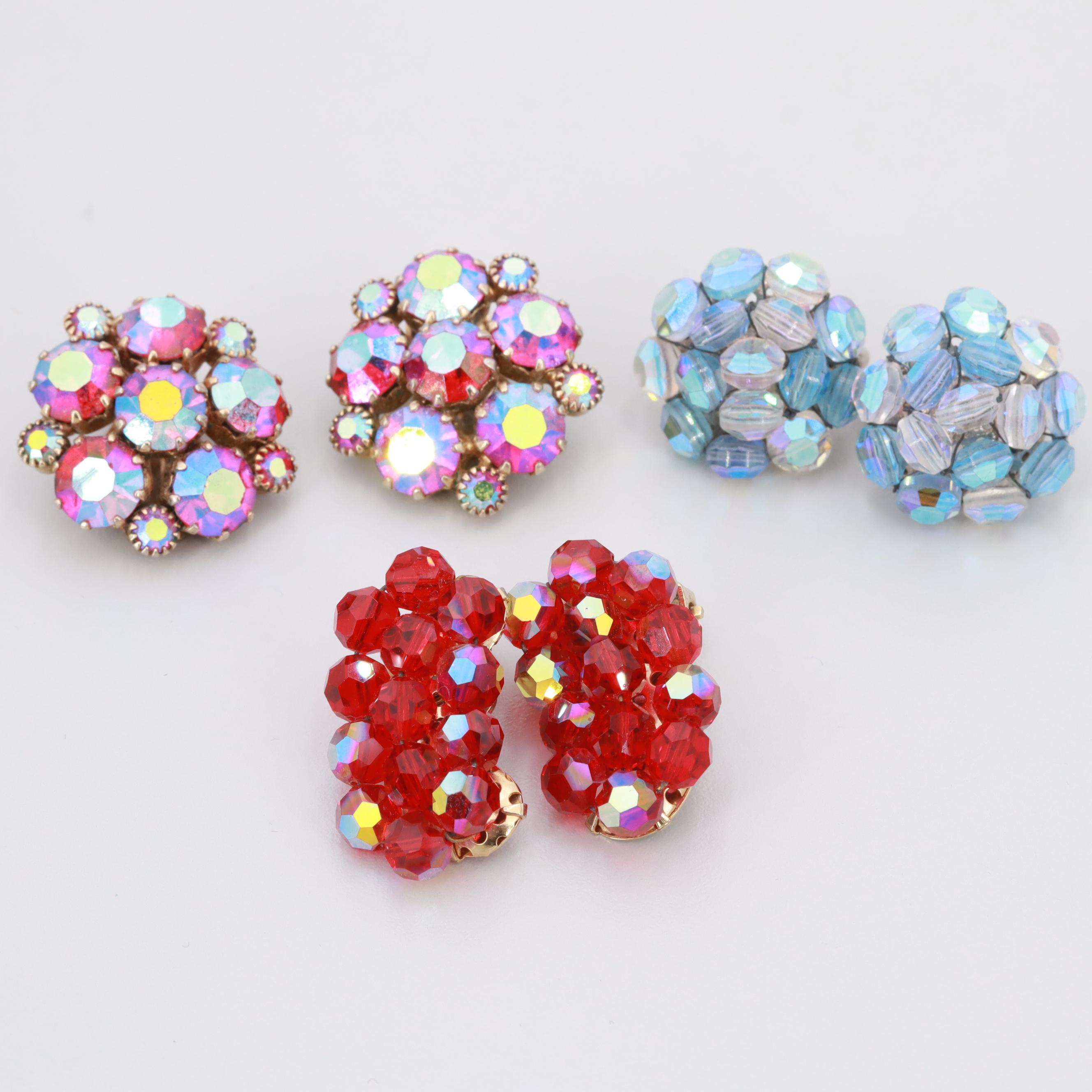 1960s Weiss and Vogue Iridescent Rhinestone Earrings