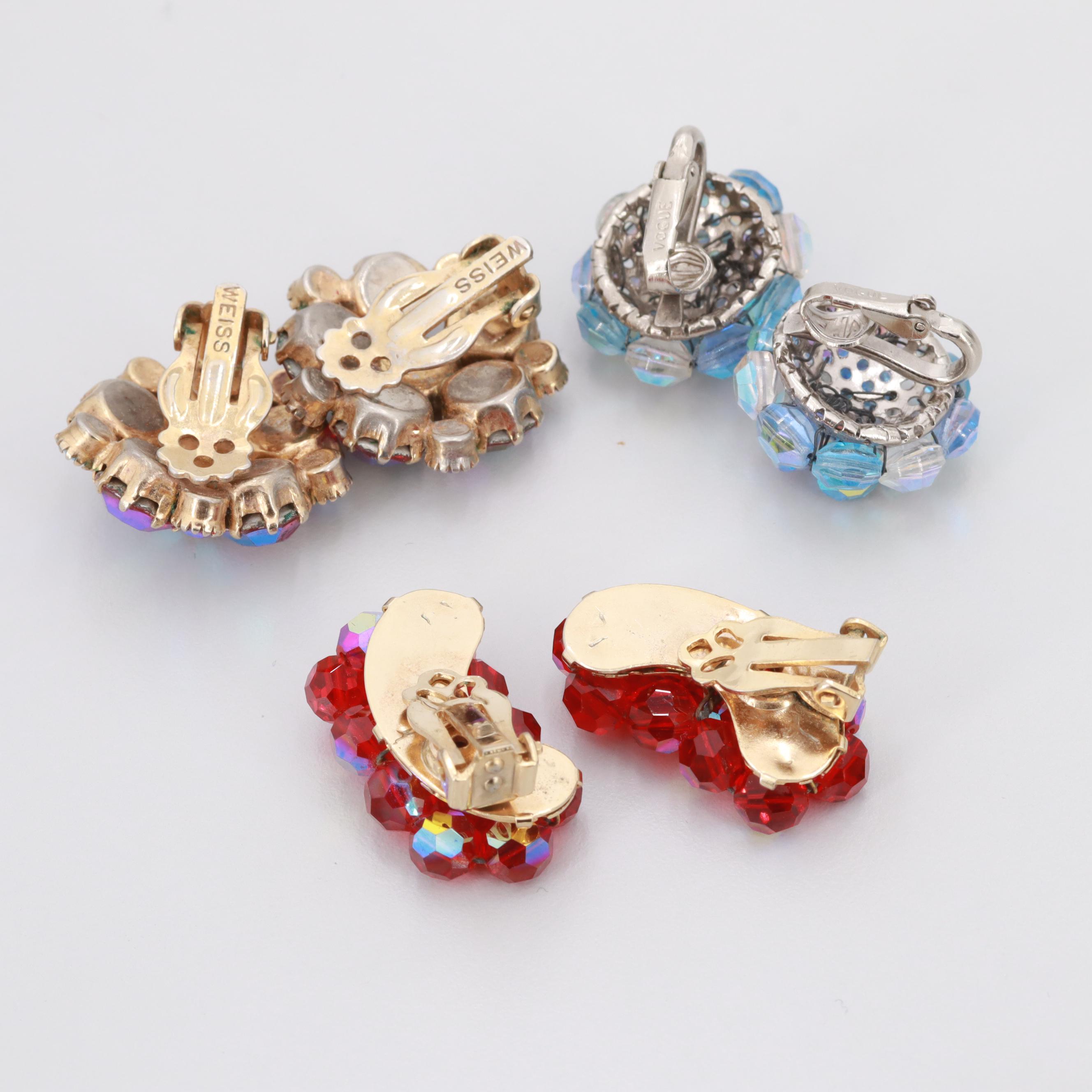 1960s Weiss and Vogue Iridescent Rhinestone Earrings