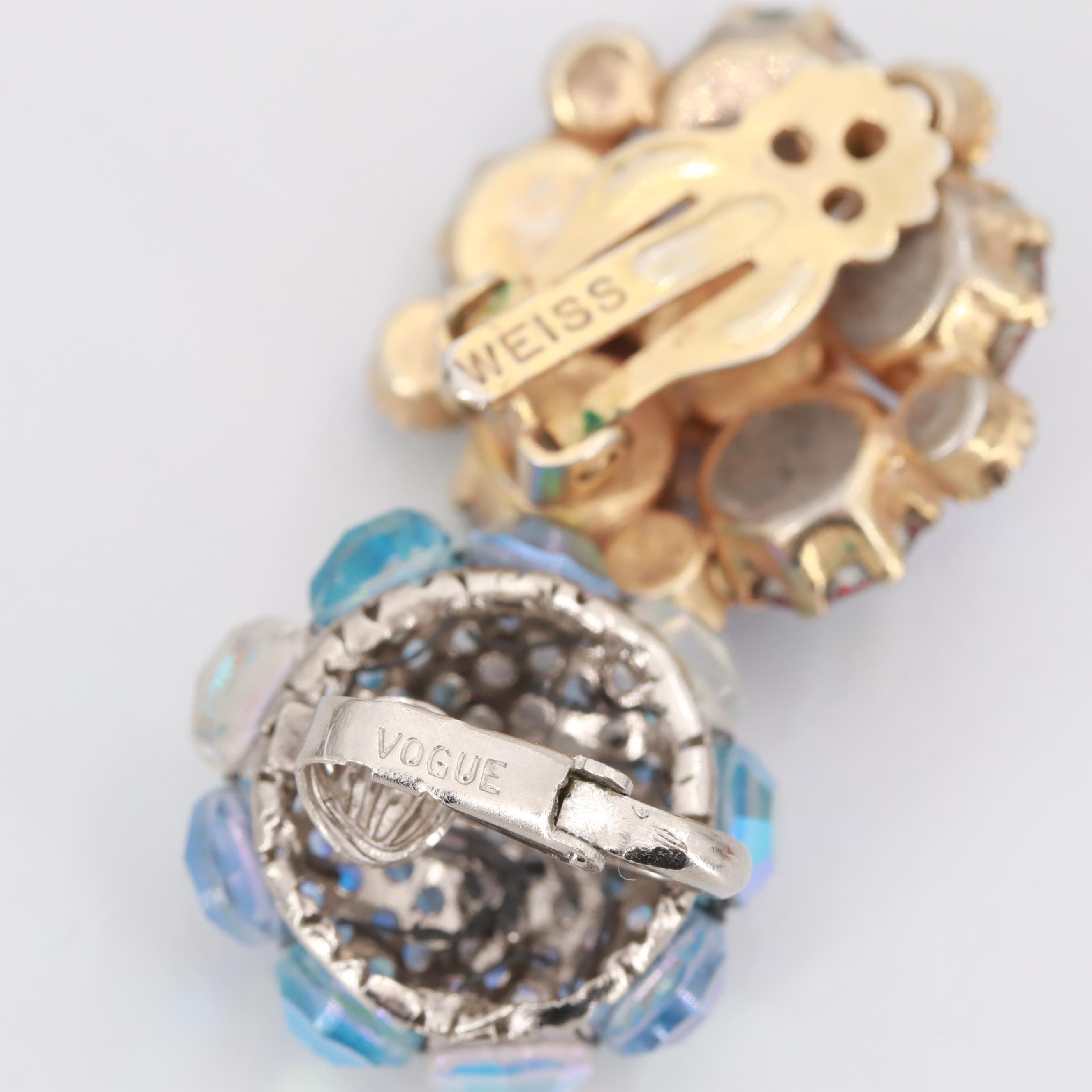 1960s Weiss and Vogue Iridescent Rhinestone Earrings