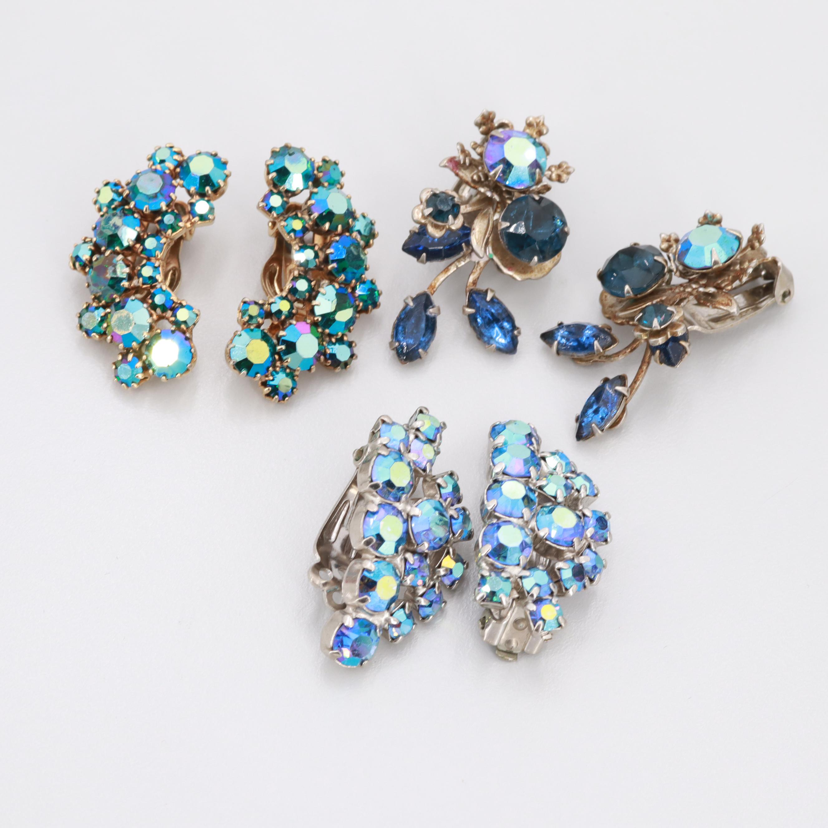 1960s Weiss and Vogue Iridescent Rhinestone Earrings