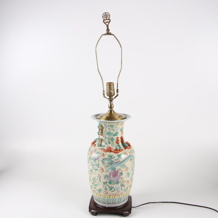 Chinese Ceramic Vase Table Lamp, Late 20th Century
