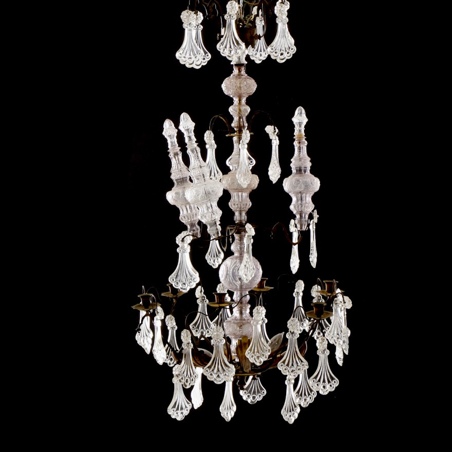 French Bronze and Crystal Chandelier