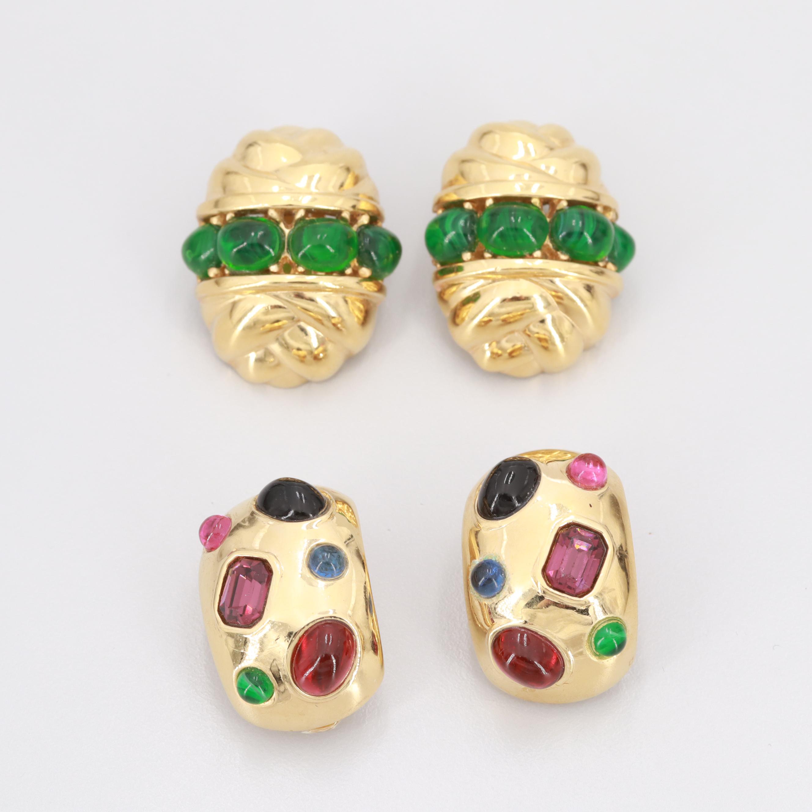 Vintage Gold Tone Ciner Earrings with Gripoix Glass