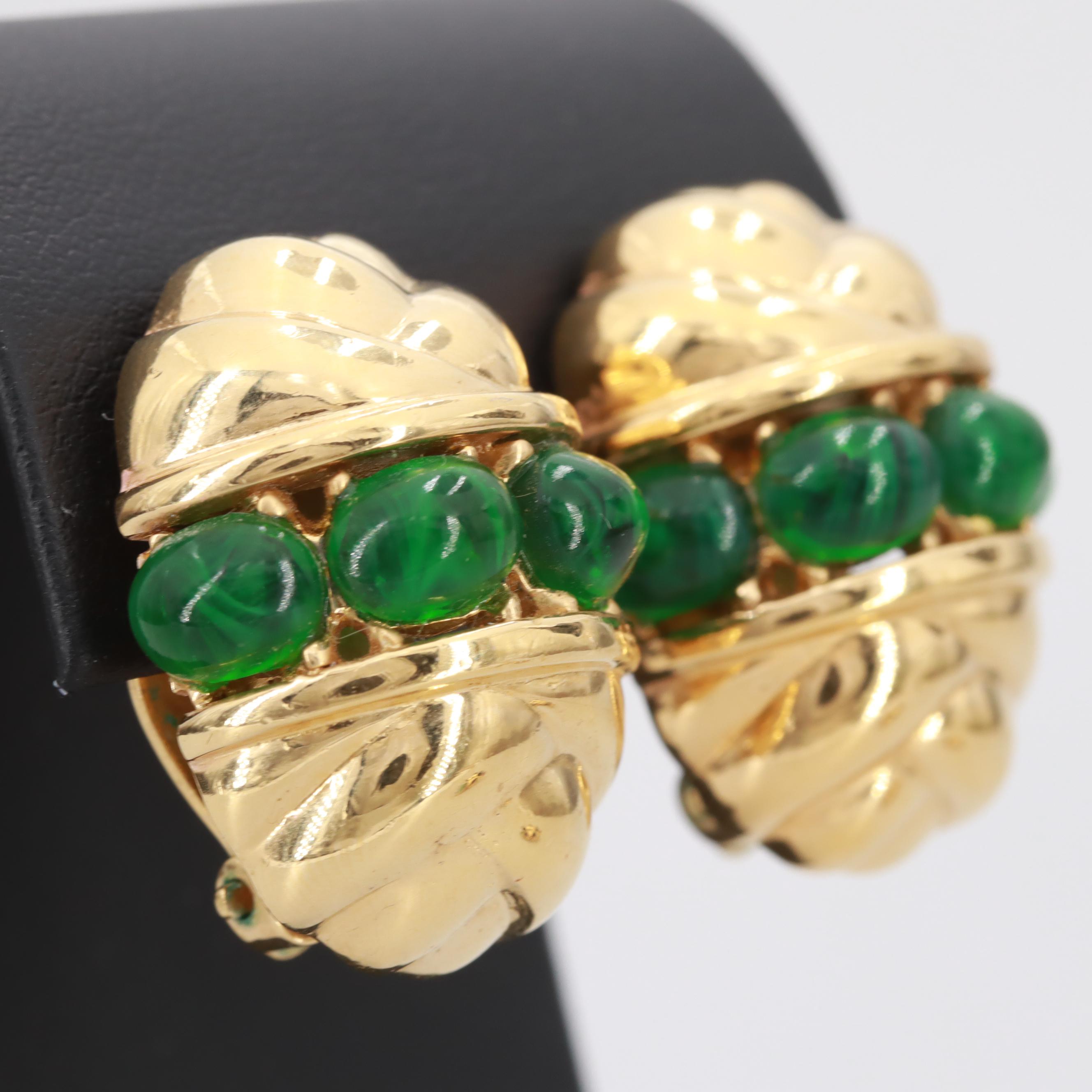 Vintage Gold Tone Ciner Earrings with Gripoix Glass