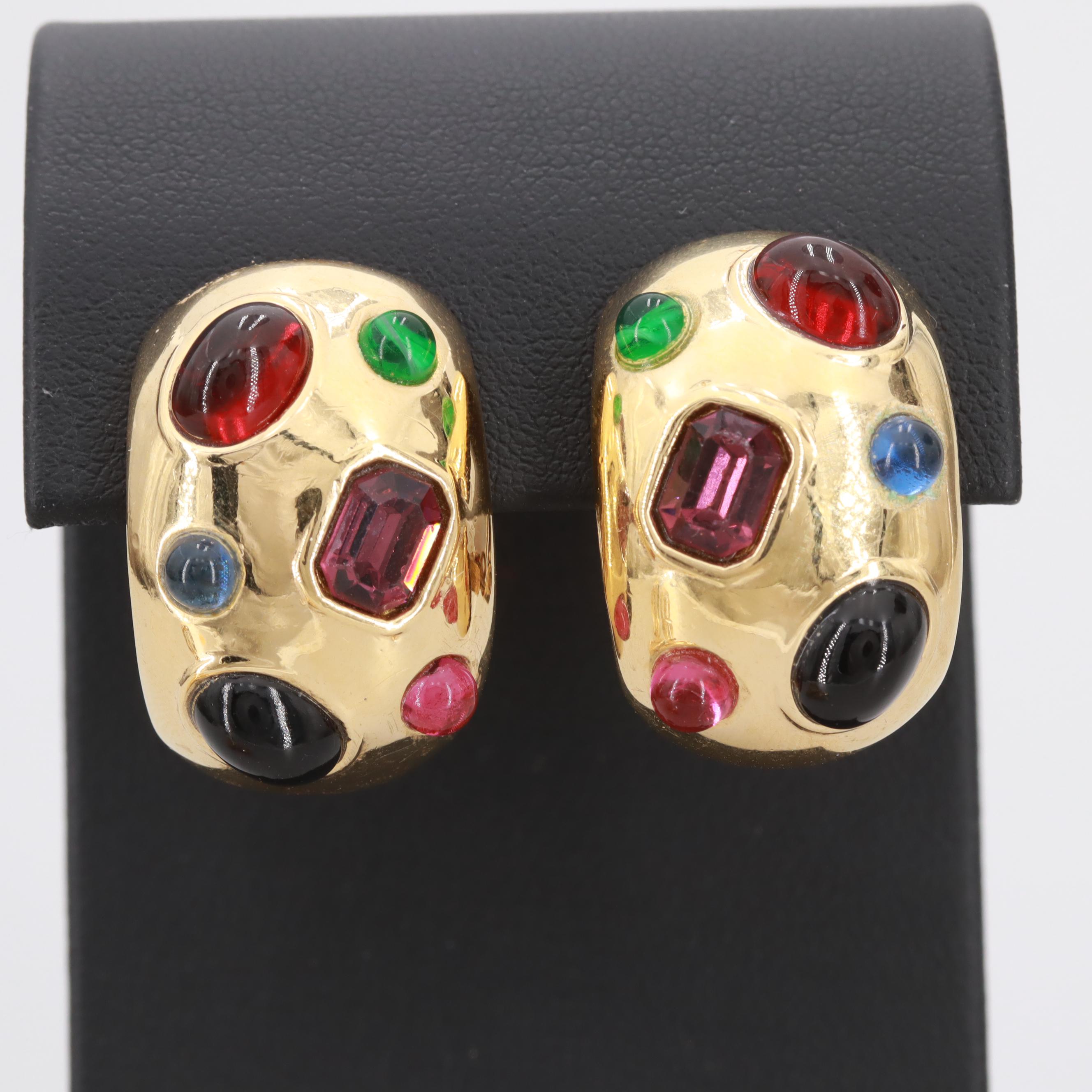 Vintage Gold Tone Ciner Earrings with Gripoix Glass