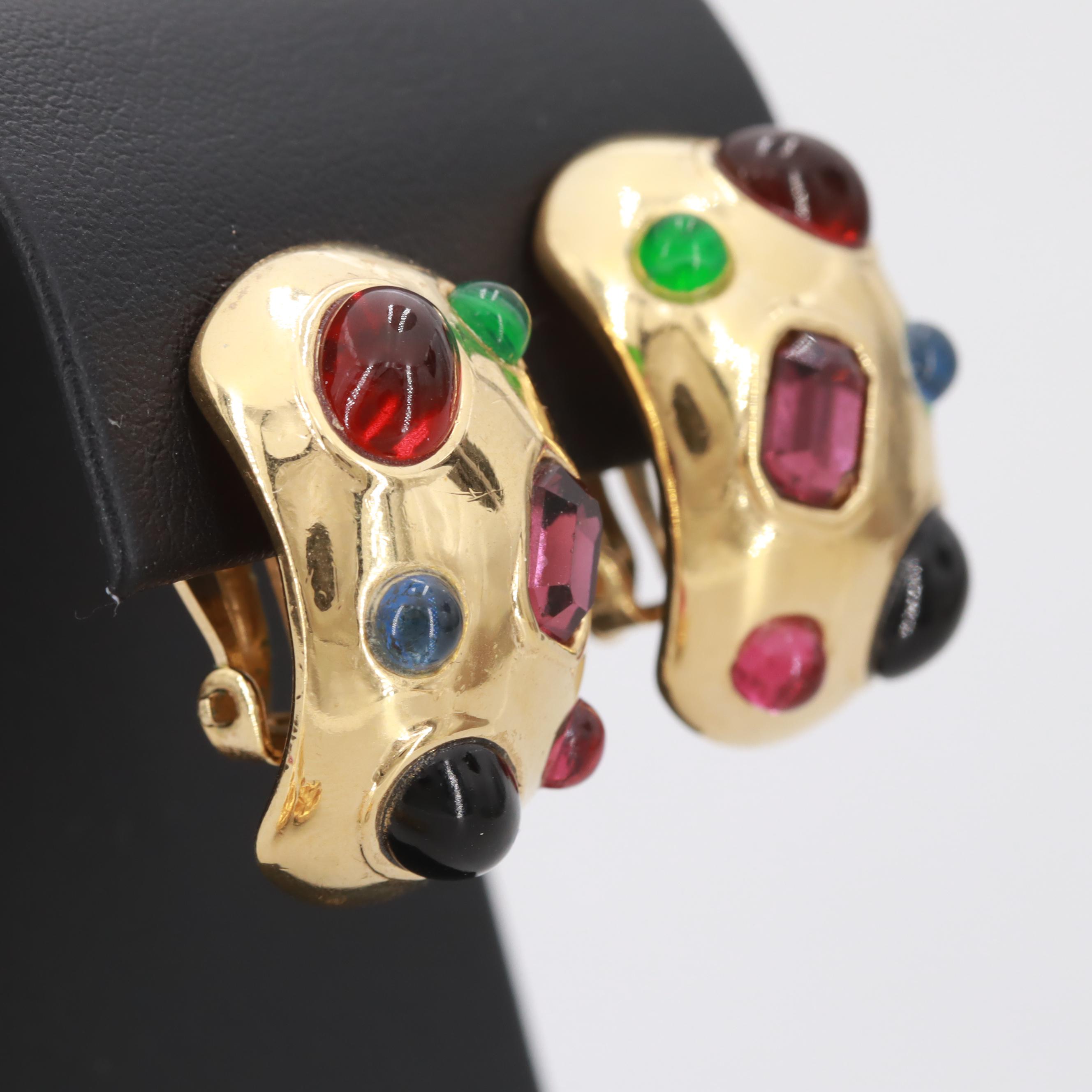 Vintage Gold Tone Ciner Earrings with Gripoix Glass