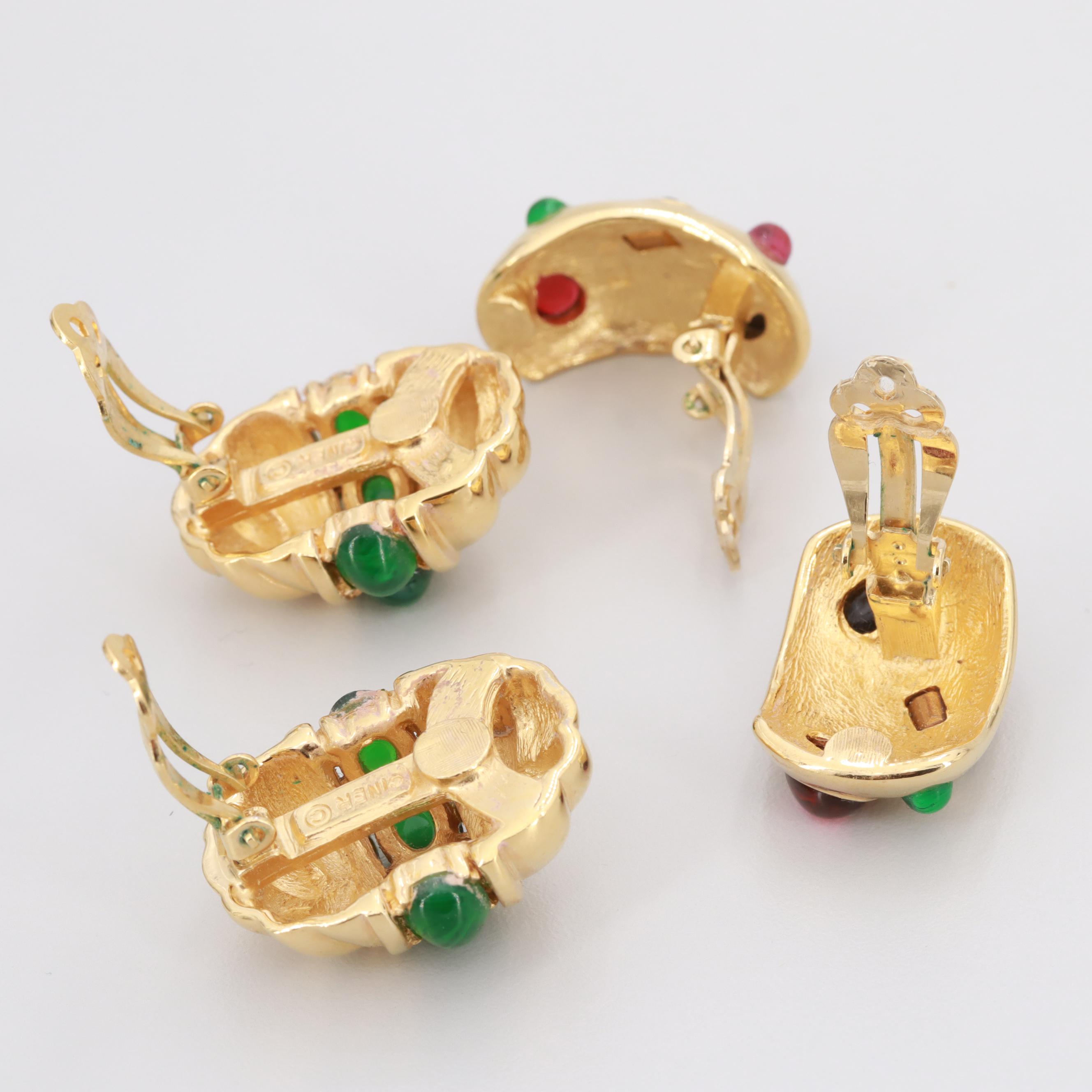 Vintage Gold Tone Ciner Earrings with Gripoix Glass