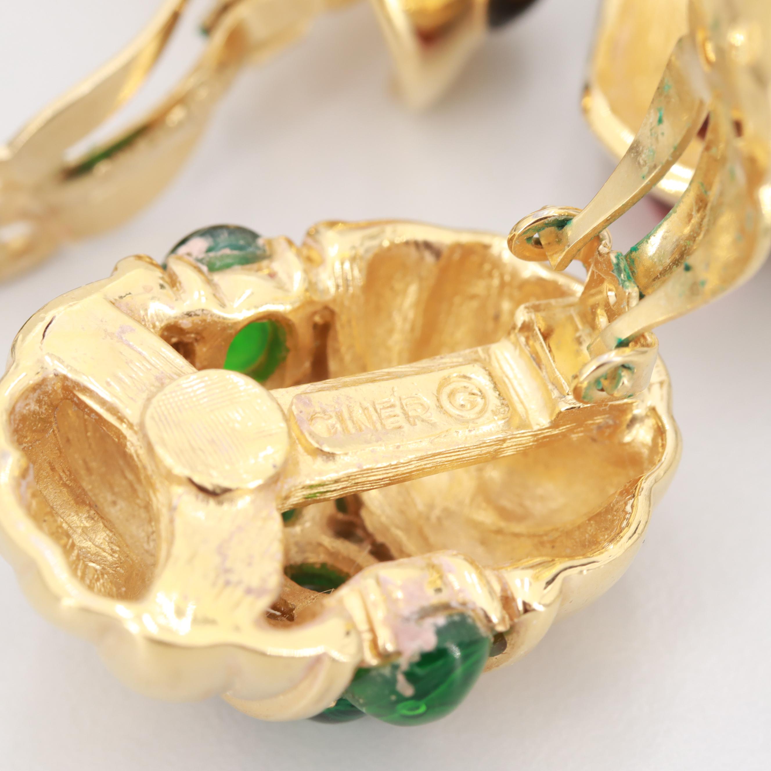 Vintage Gold Tone Ciner Earrings with Gripoix Glass