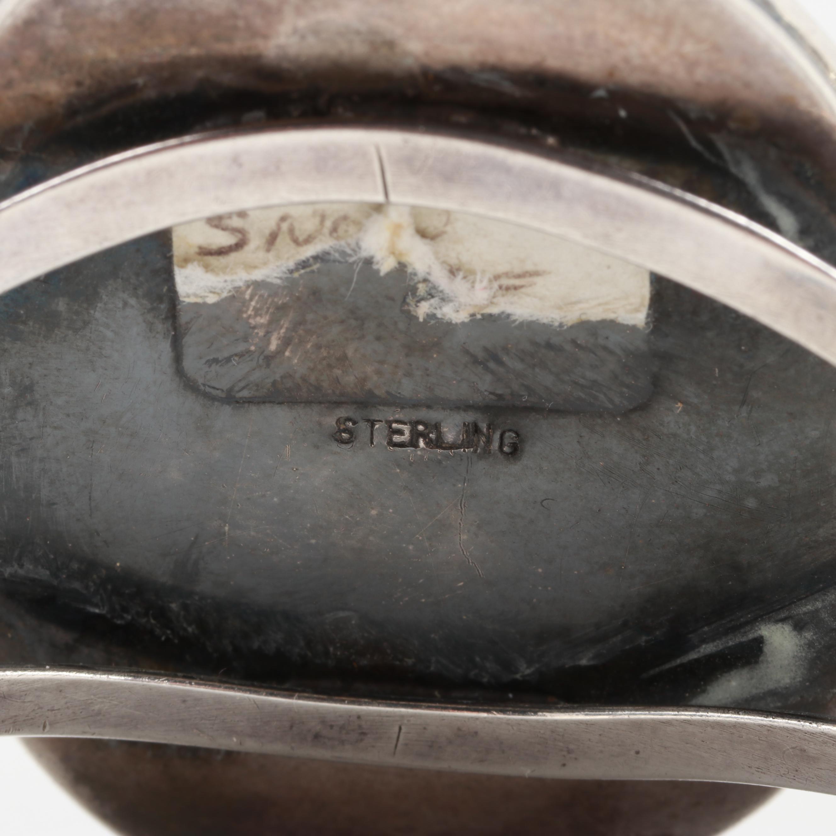 Vintage Sterling Silver Snowflake Obsidian Cabochon Bracelet