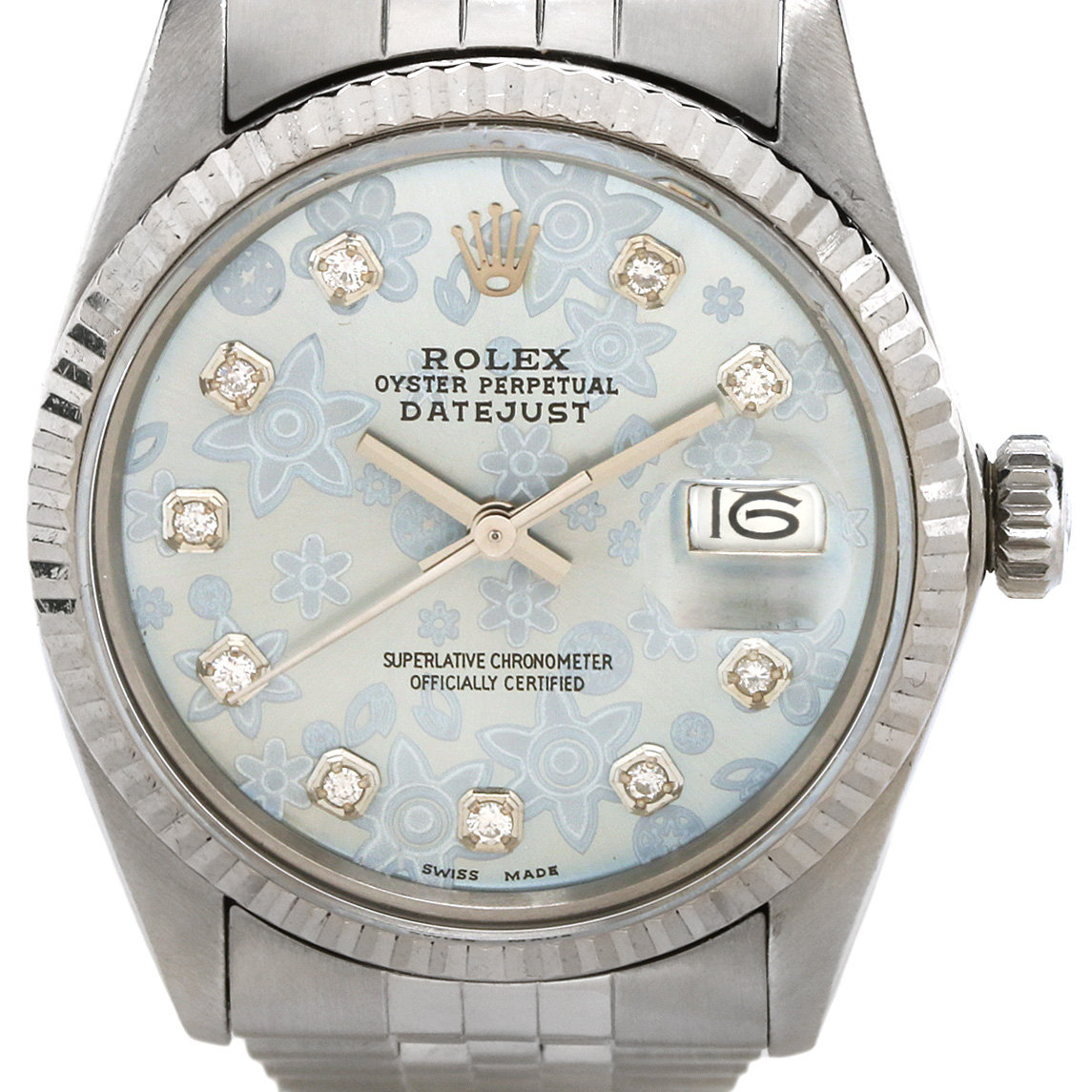 Rolex Datejust Stainless Steel and 18K Gold Fluted Bezel Diamond Watch