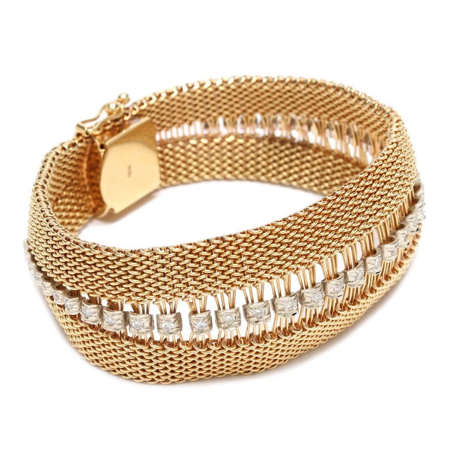18K Yellow Gold Diamond Woven Mesh Bracelet