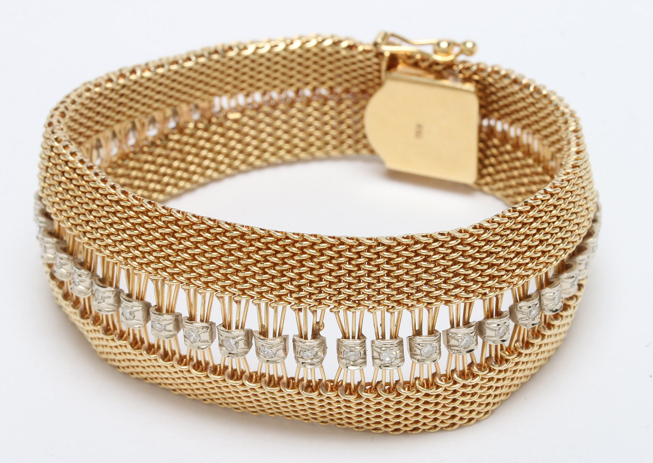 18K Yellow Gold Diamond Woven Mesh Bracelet