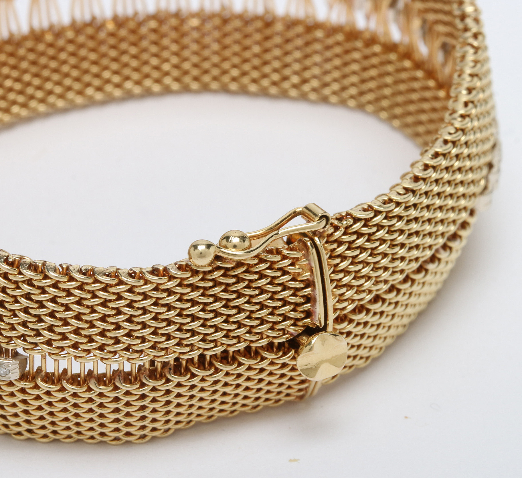 18K Yellow Gold Diamond Woven Mesh Bracelet
