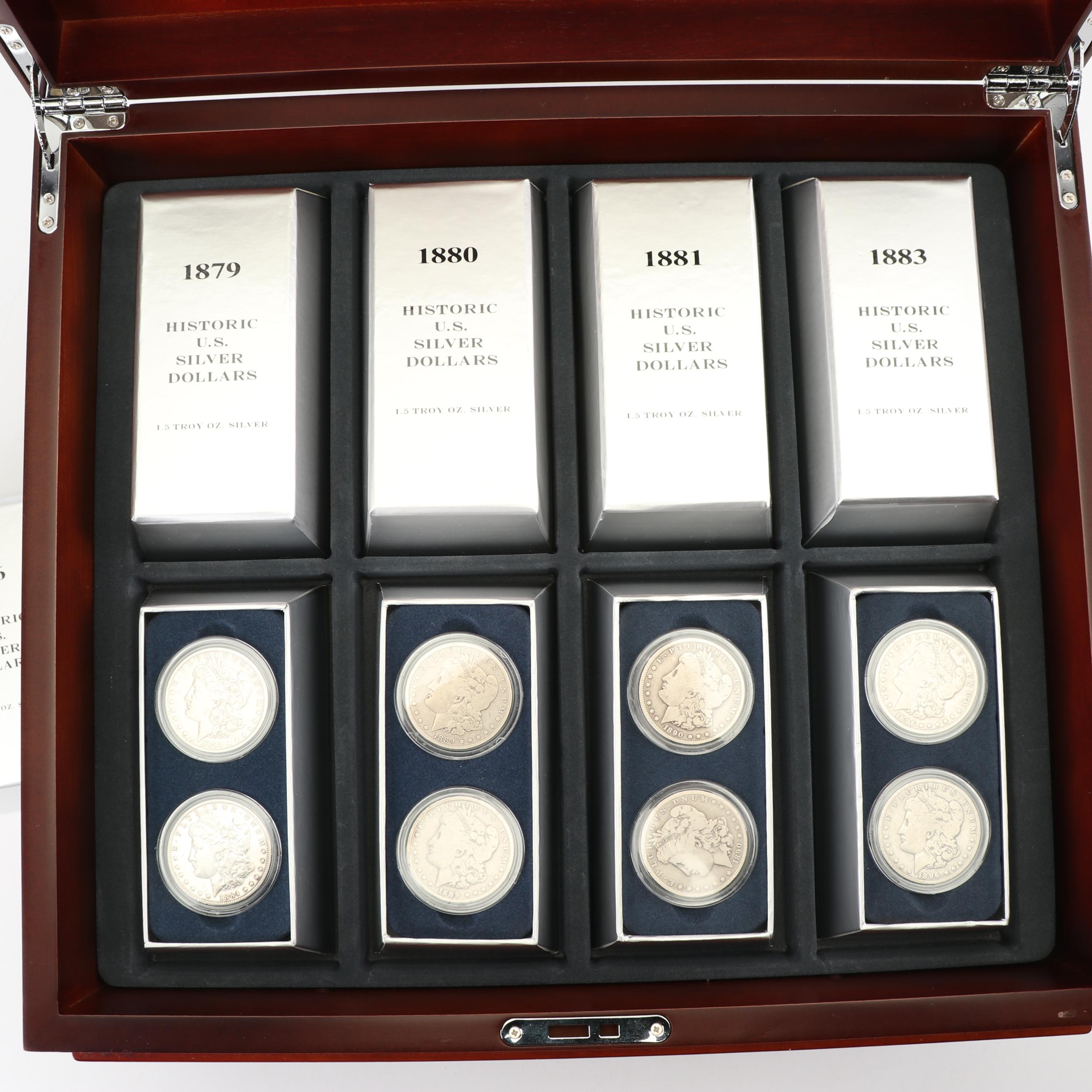 Historic U.S. Silver Dollar Collection in Display Case, 1879-1926