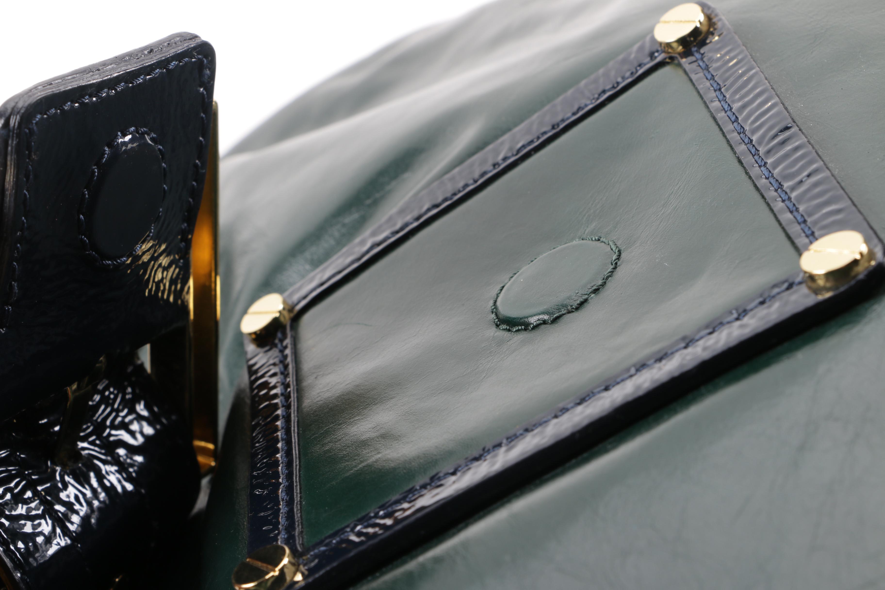 Tory Burch Forest Green and Navy Blue Leather Hobo Bag