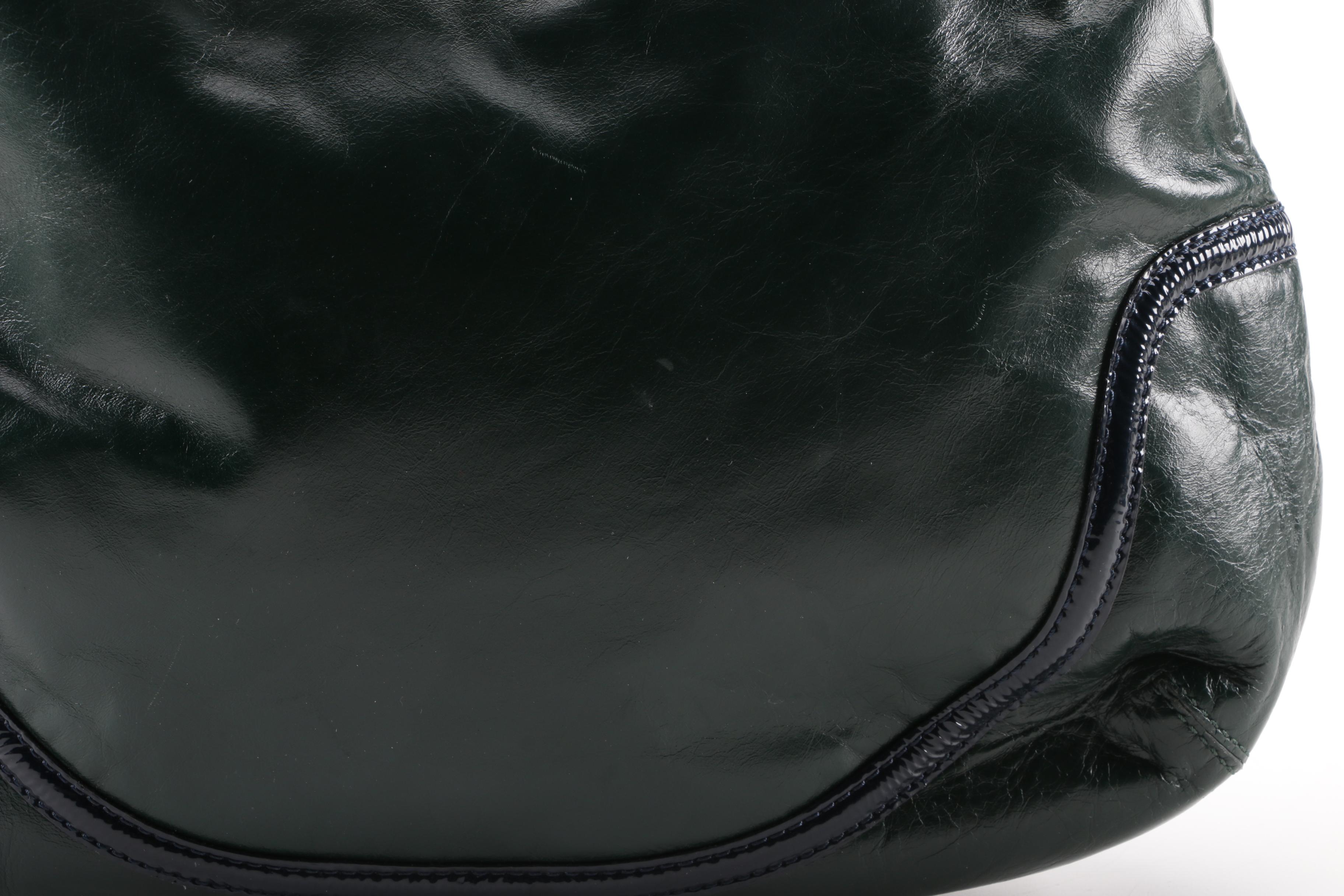 Tory Burch Forest Green and Navy Blue Leather Hobo Bag