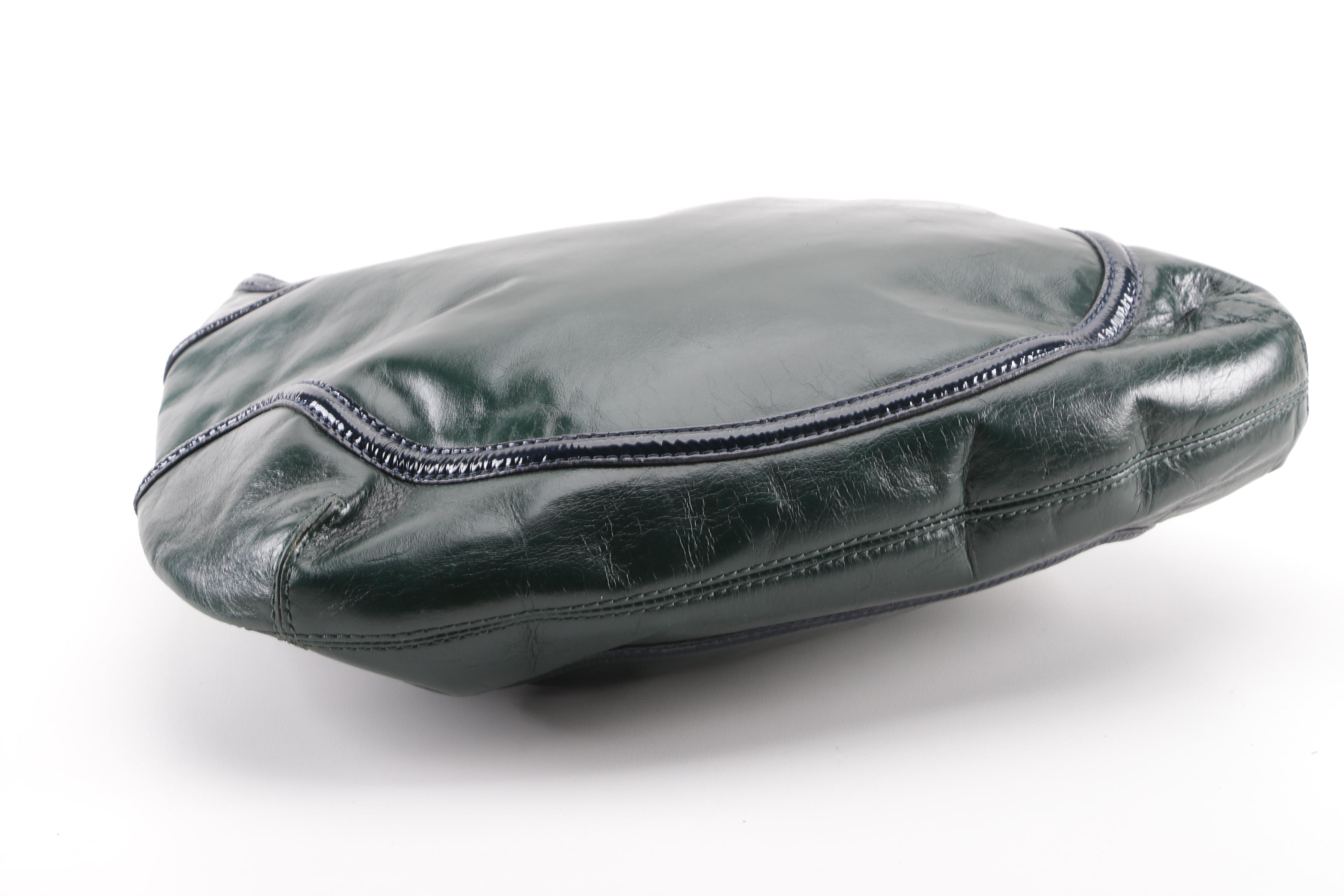 Tory Burch Forest Green and Navy Blue Leather Hobo Bag