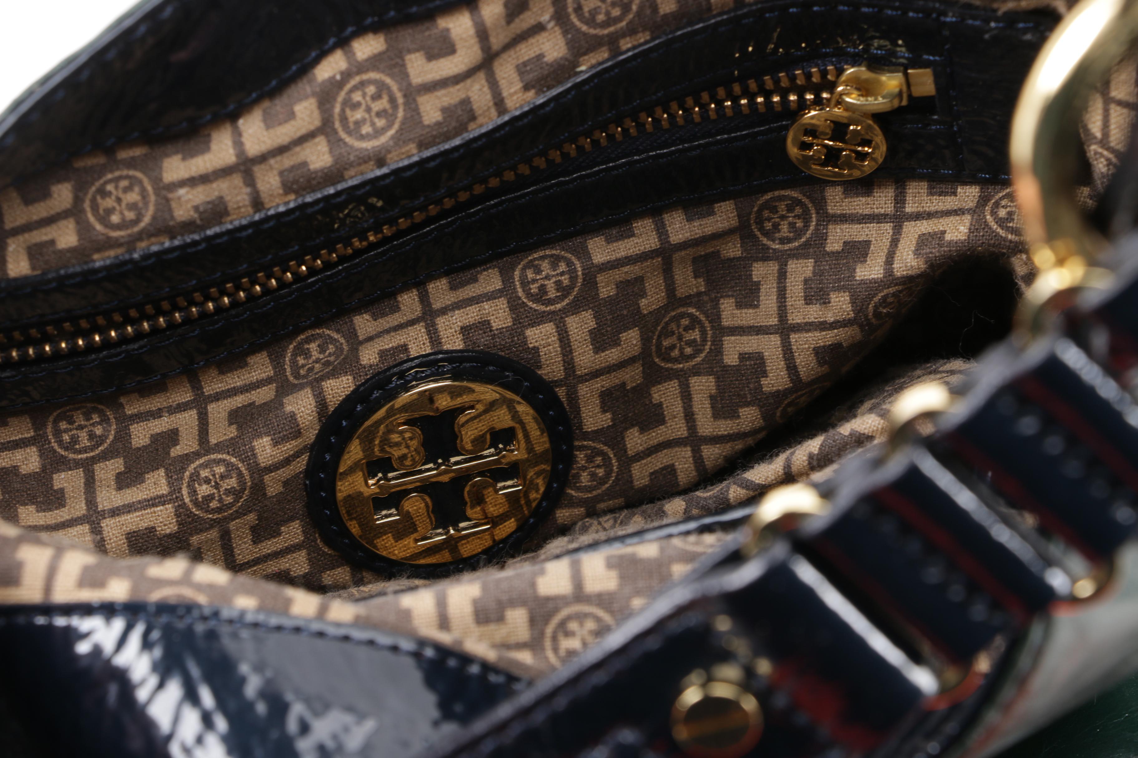 Tory Burch Forest Green and Navy Blue Leather Hobo Bag