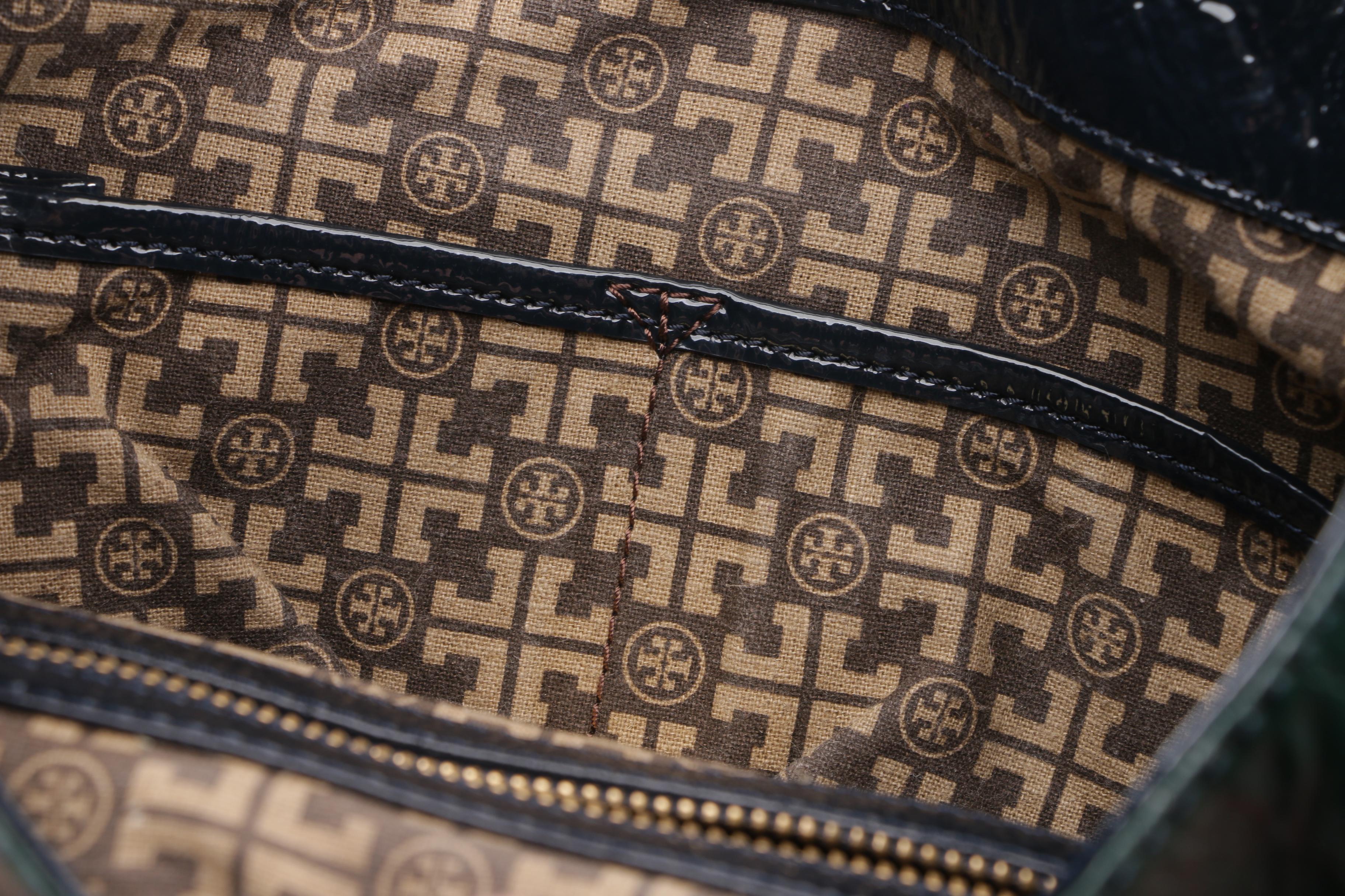 Tory Burch Forest Green and Navy Blue Leather Hobo Bag