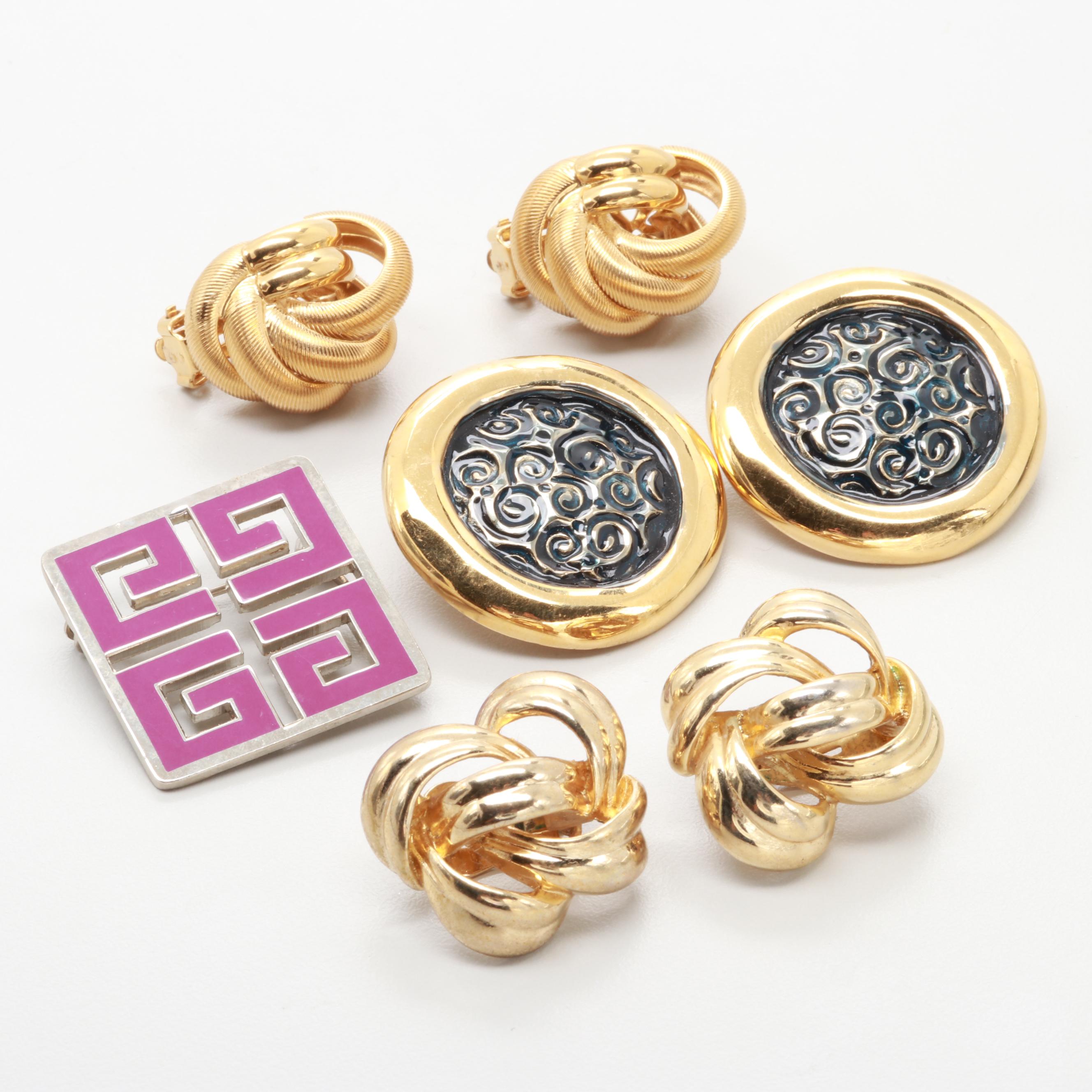 1980s Givenchy Gold Tone Logo Jewelry Collection