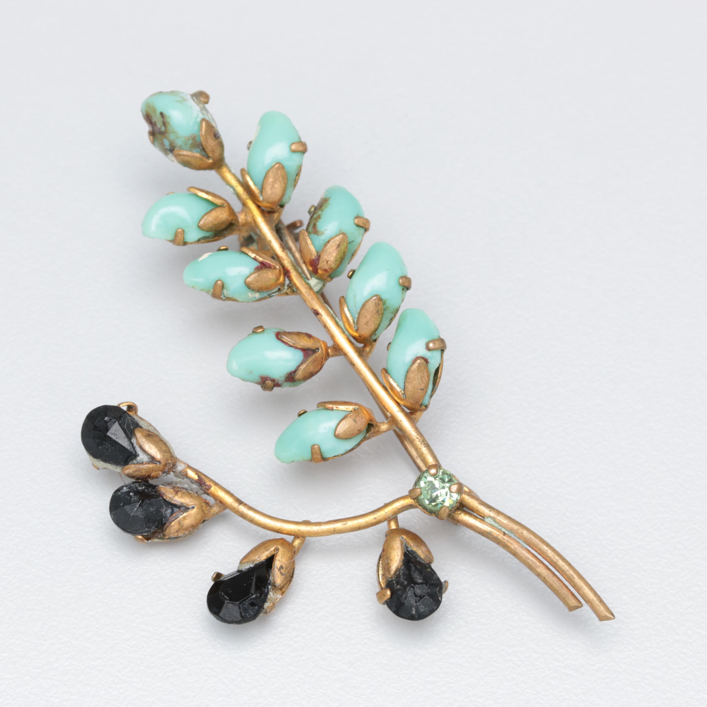 Collection of Vintage Victorian Floral Brooches including Poured, Pressed Glass